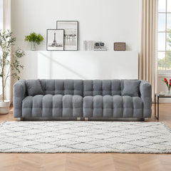 Modern 102" Gray Teddy Fleece Modular Pit Sofa with 2 Pillows for Living Room