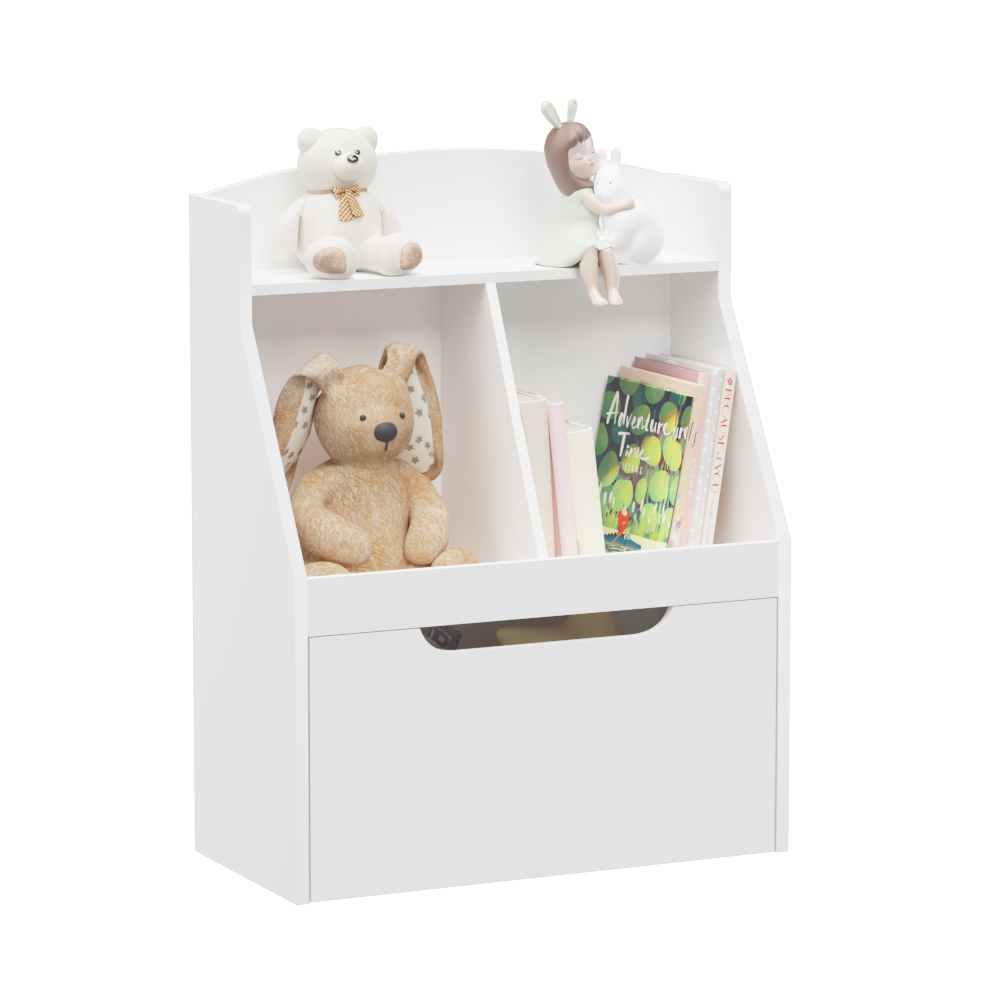 Kids Bookshelf with Drawer and Wheels, Children's Book Display,  Wooden Bookcase, Toy Storage Cabinet Organizer, White