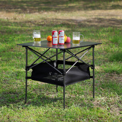 3-Piece Folding Table Chairs Set Patio Garden for Camping, BBQ & Backyard - Black/Green