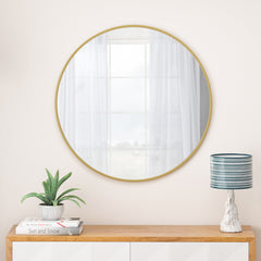 Wall Mirror 28 Inch Gold Circular Mirror Metal Framed Mirror Round Vanity Mirror Dressing Mirror, for Bathroom, Living Room, Bedroom Wall Decor