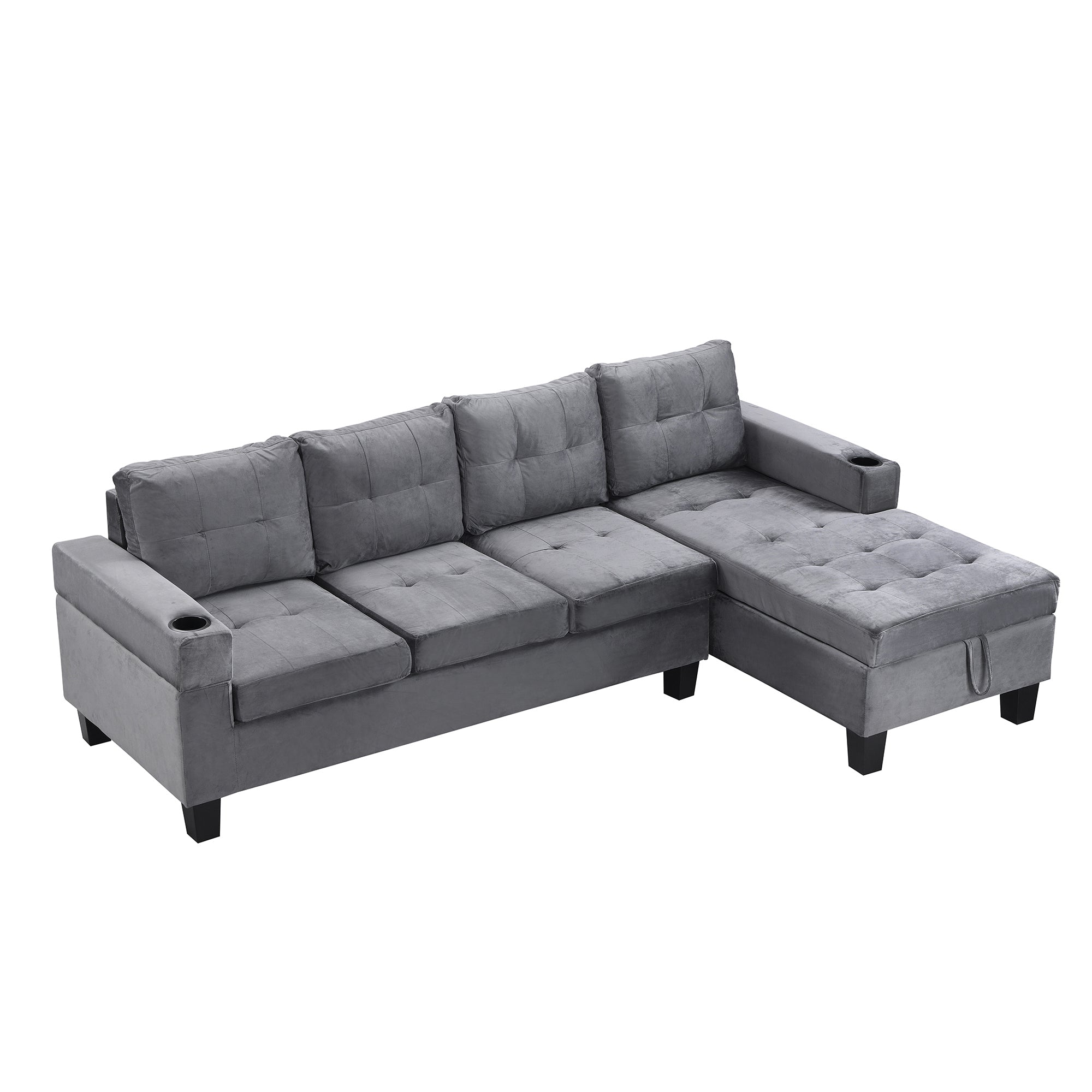 Sectional Sofa Set for Living Room with L Shape  Chaise Lounge ,cup holder and  Right  Hand with Storage Chaise  Modern 4 Seat (Grey) 
--RIGHT CHAISE WITH STORAGE