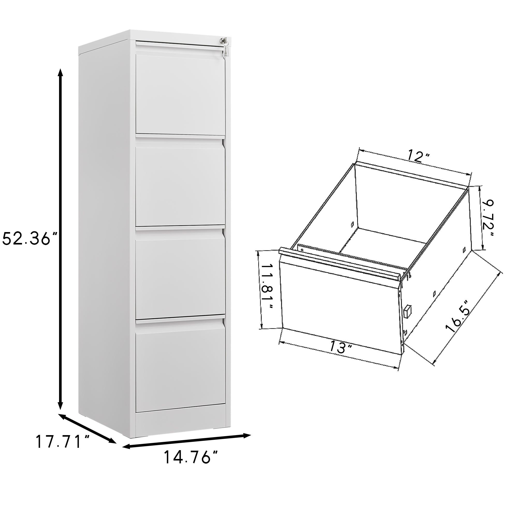 4 Drawer File Cabinet with Lock Metal Vertical File Storage Cabinet Office Home Steel Vertical File Cabinet for A4 Legal/Letter Size Narrow File Cabinet Locked,Assembly Required