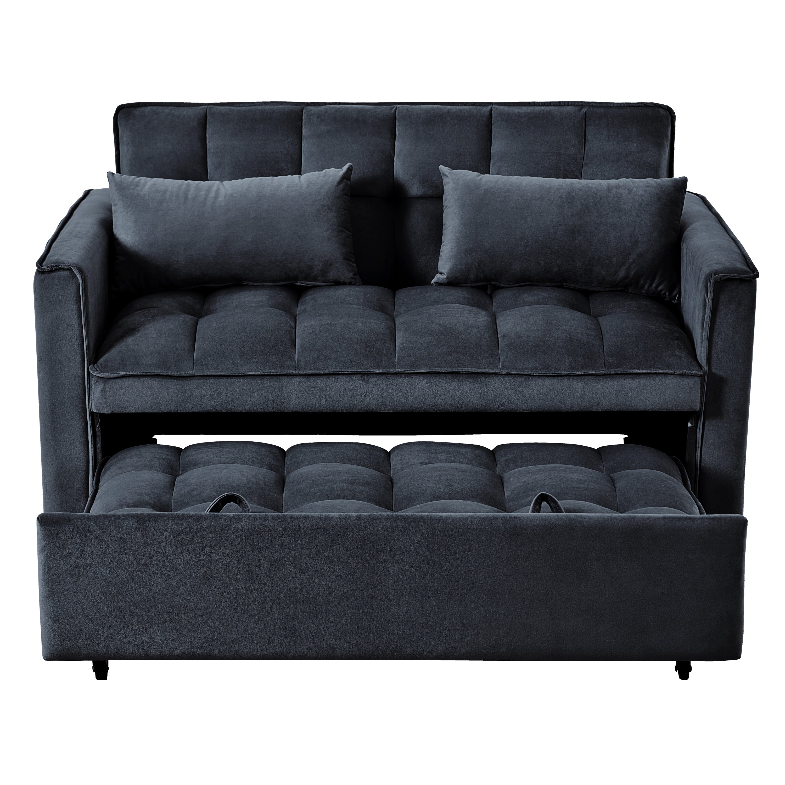 3-in-1 Convertible Sofa Bed, Velvet Loveseat Futon – Black