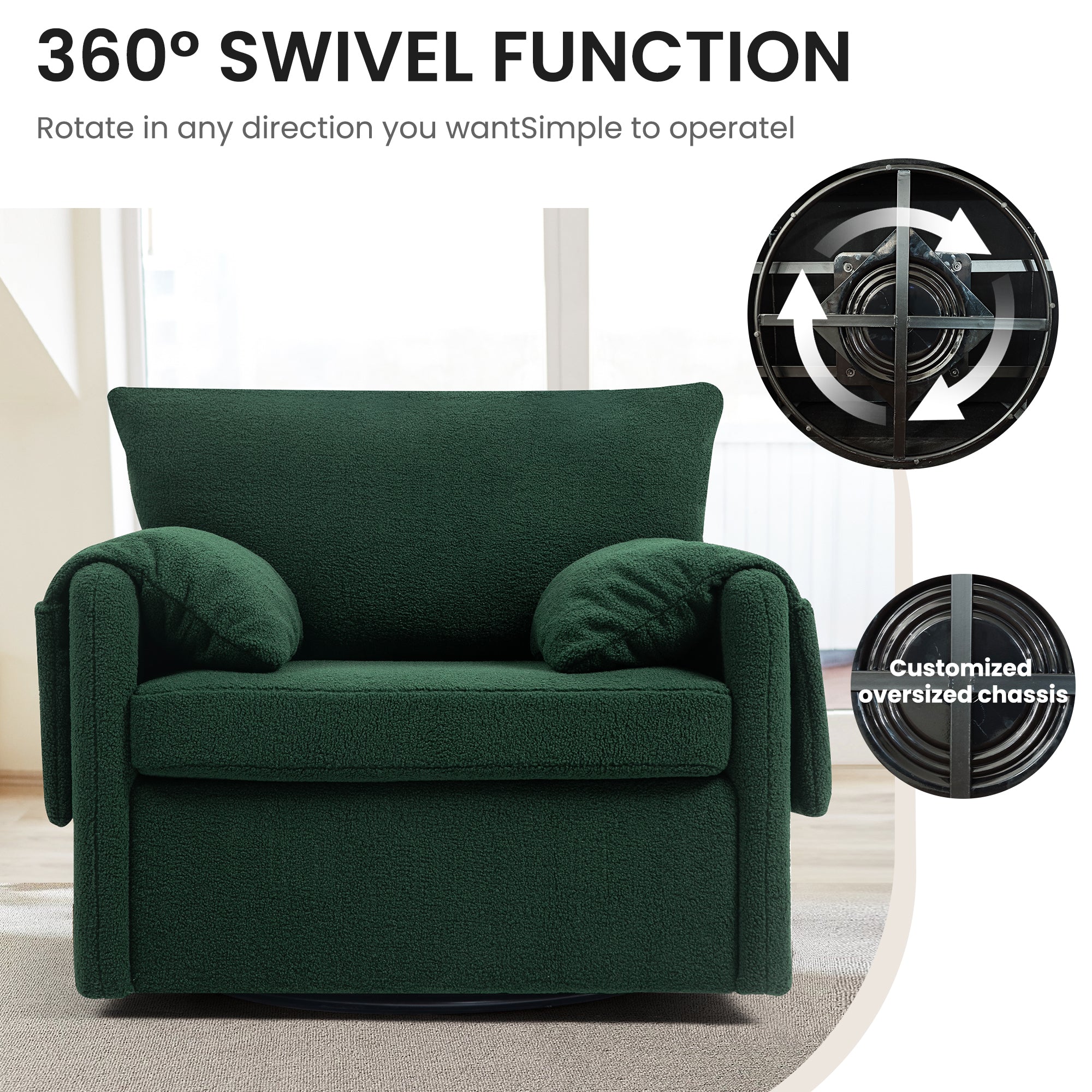 Oversized Swivel Armchair - Modern Swivel Accent Chair & Single Sofa Lounge,Comfortable Seating for Living Room & Bedroom