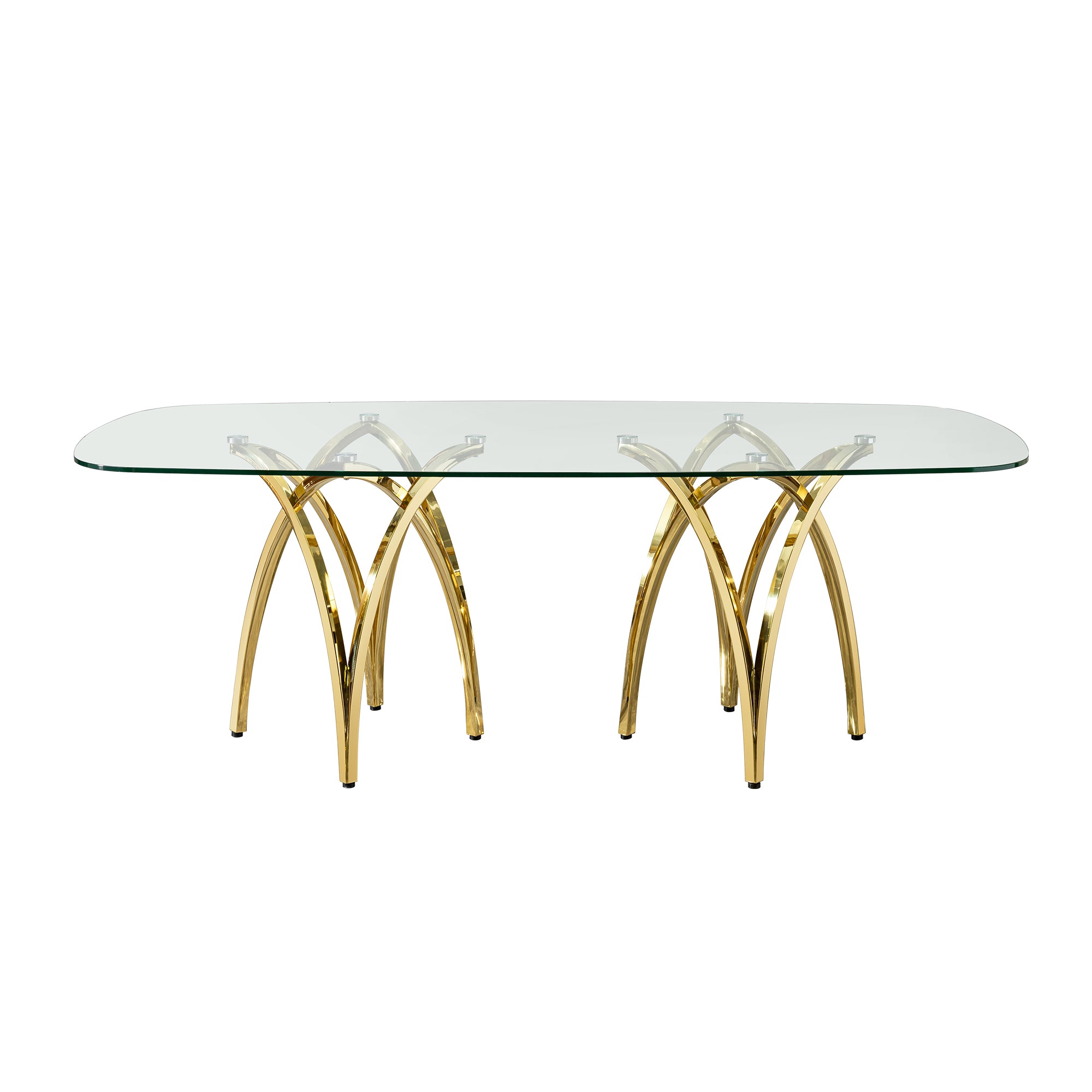 0.47" Thick Tempered Glass Rectangular Dining Table with Gold Stainless Steel Base