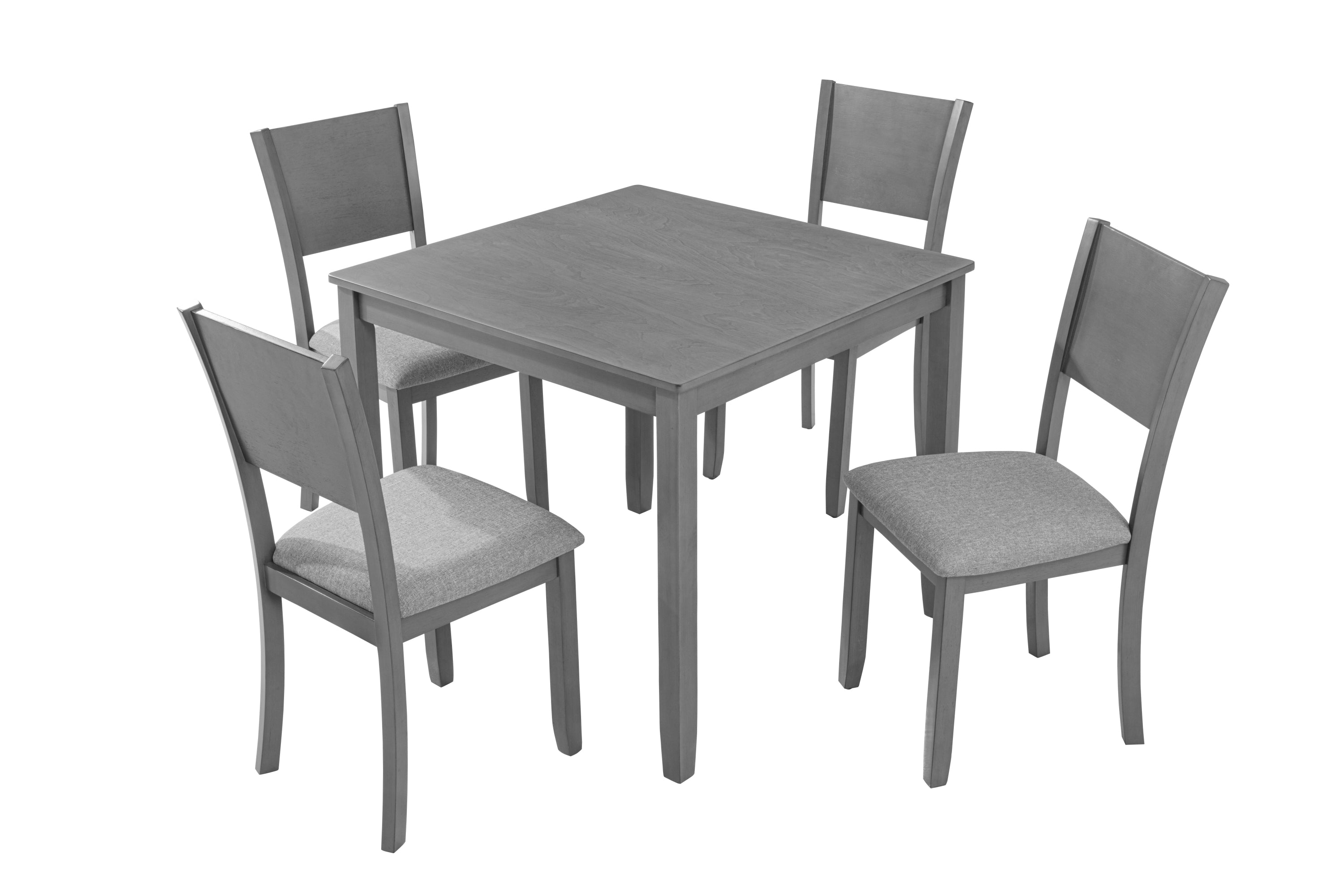 5 Piece Modern Dining Set, Square Wooden Dining Table with 4 Upholstered Chairs for Kitchen, Dining Room, Gray