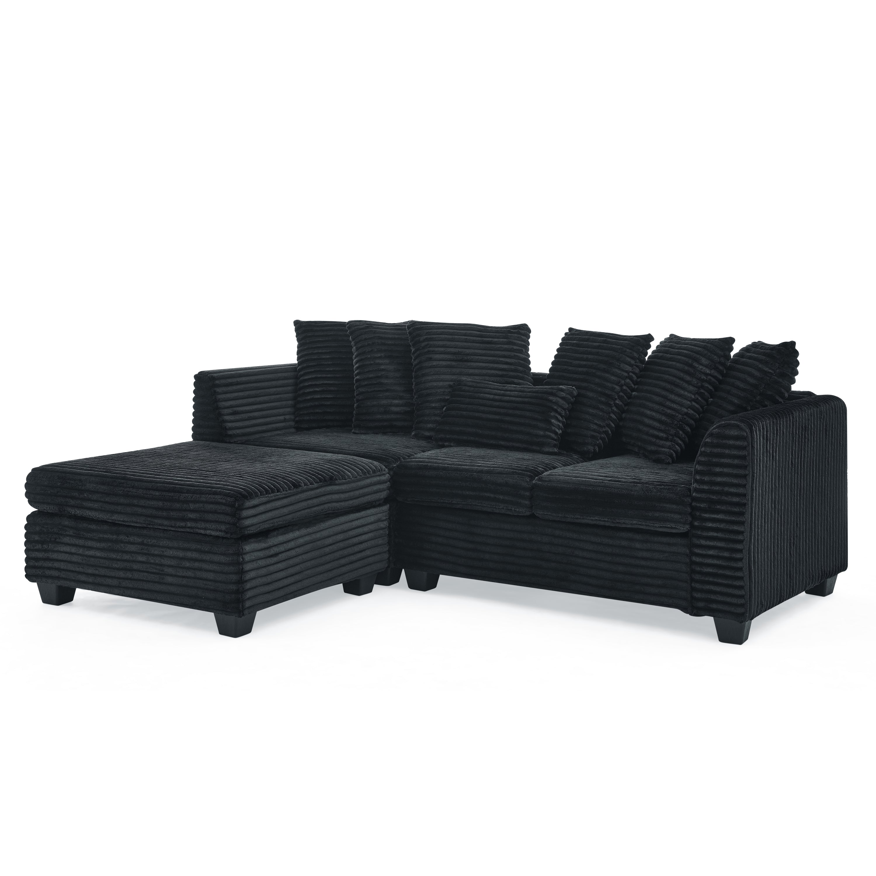 Corduroy Tufted Upholstered Sleeper Sectional Sofa, L-Shaped Modular Convertible Sofa , Black