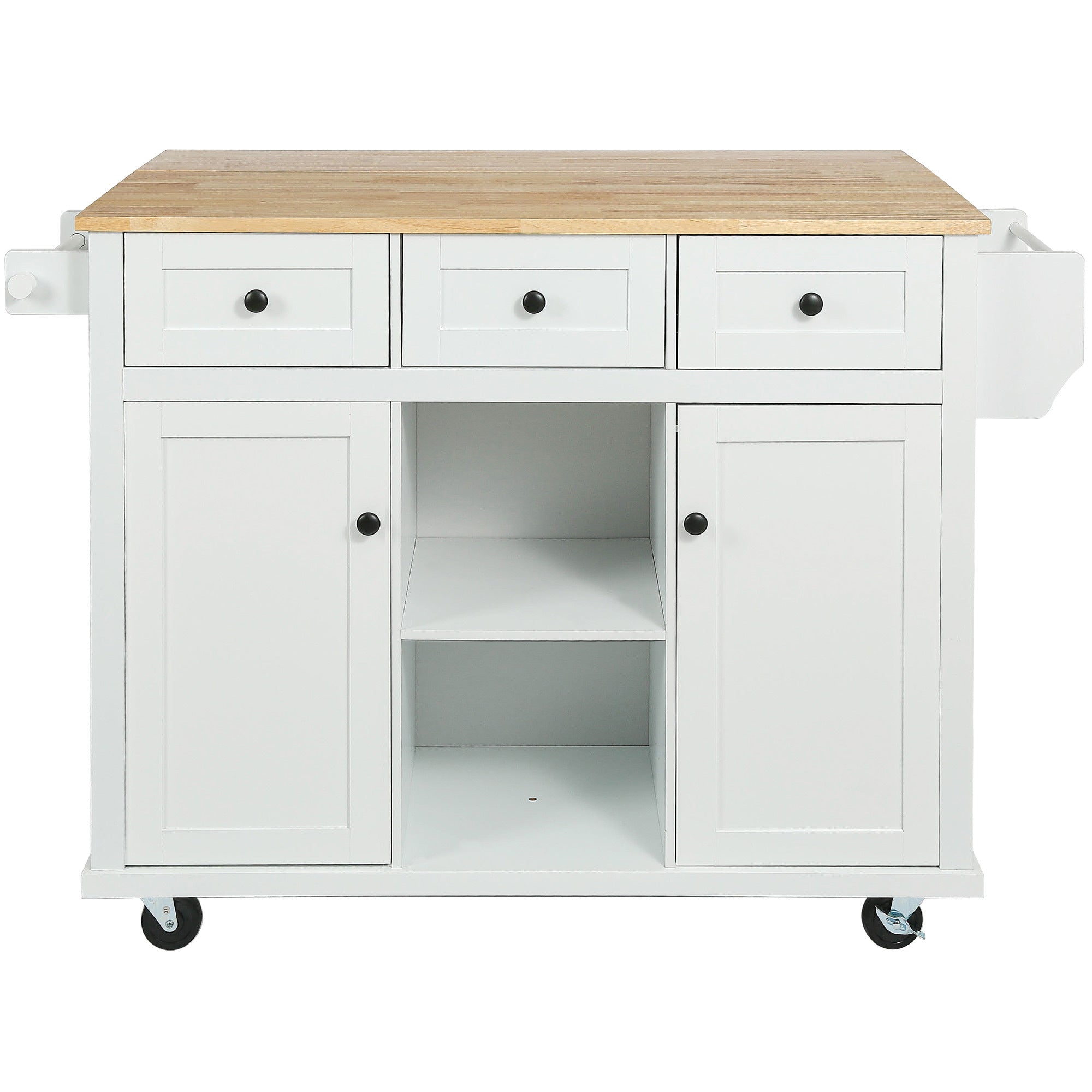 Kitchen Island on 5 Wheels with Storage Cabinet and 3 Drawers for Dinning Room,White