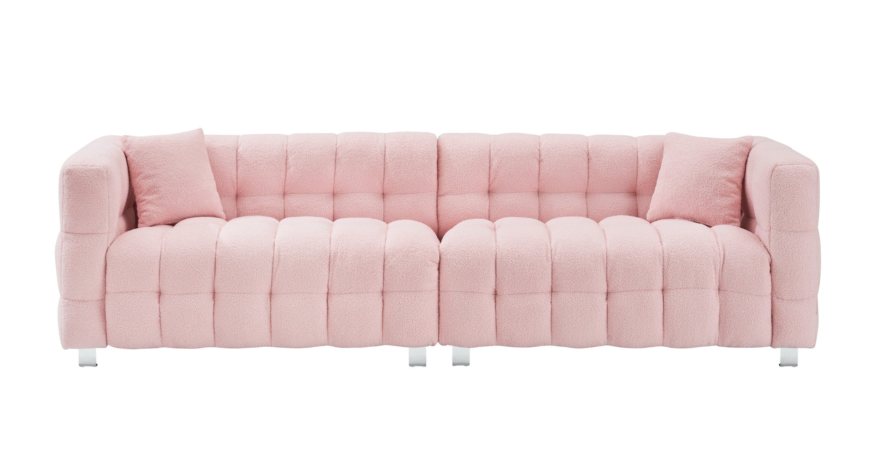 102" Pink Teddy Fleece Modular Pit Sofa with 2 Pillows for Living Room Luxurious 4-Seater Design