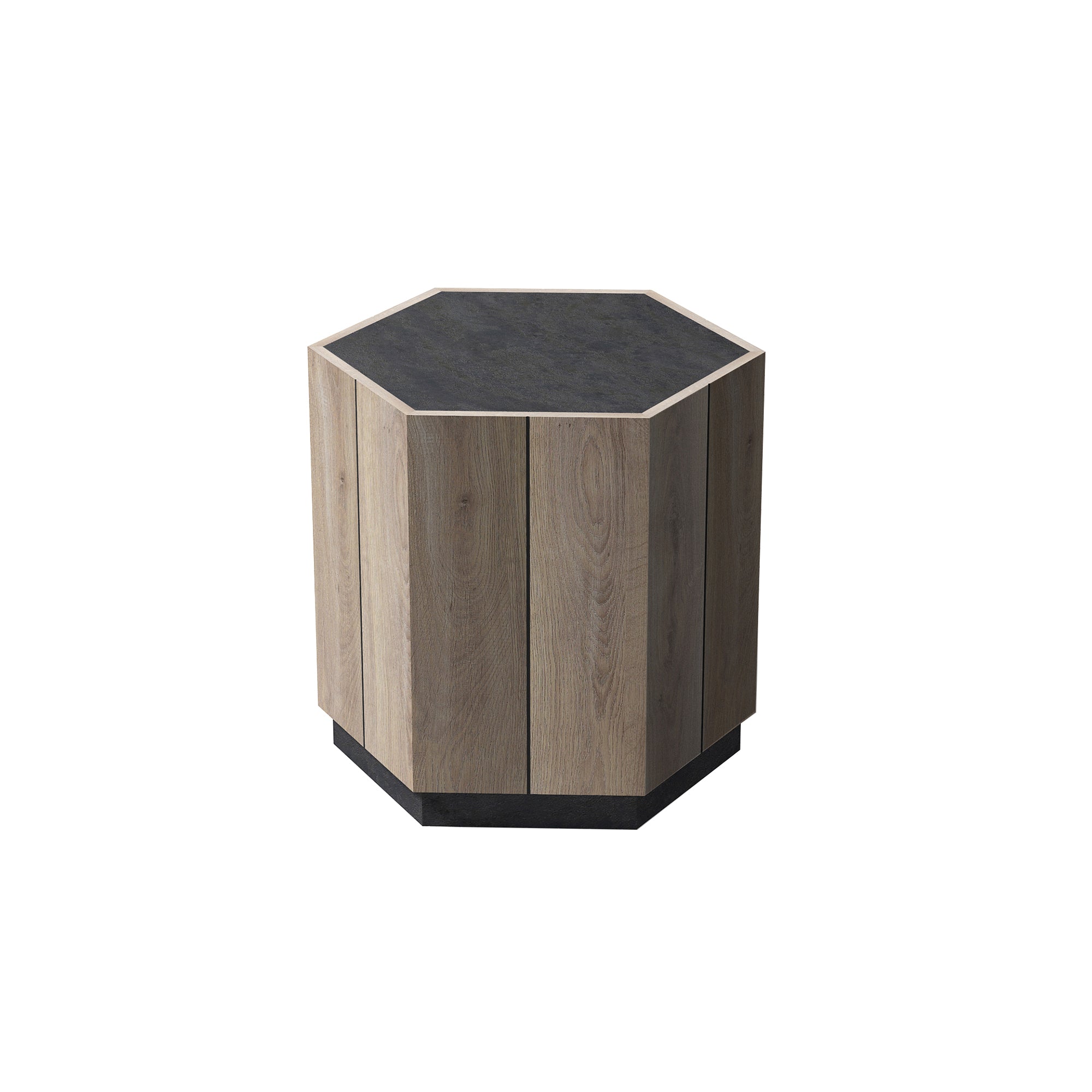 Hexagonal Rural Style Garden Retro with Drawer Living Room Corner Table Bedroom  Bedside Table , Textured Black + Warm Oak