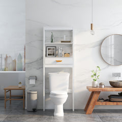 Over-the-Toilet Storage Cabinet White with one Drawer and 2 Shelves Space Saver Bathroom Rack