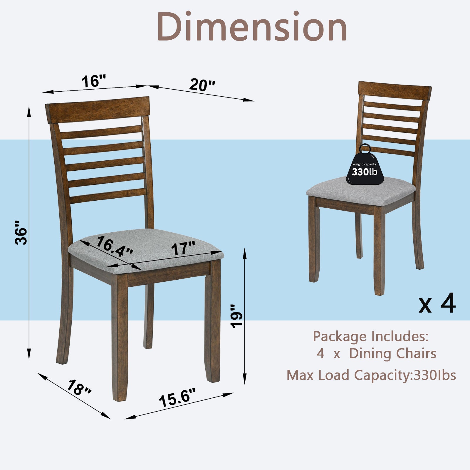 Wooden Dining Chairs Set of 4, Kitchen Chair with Padded Seat, Upholstered Side Chair for Dining Room, Living Room, Walnut