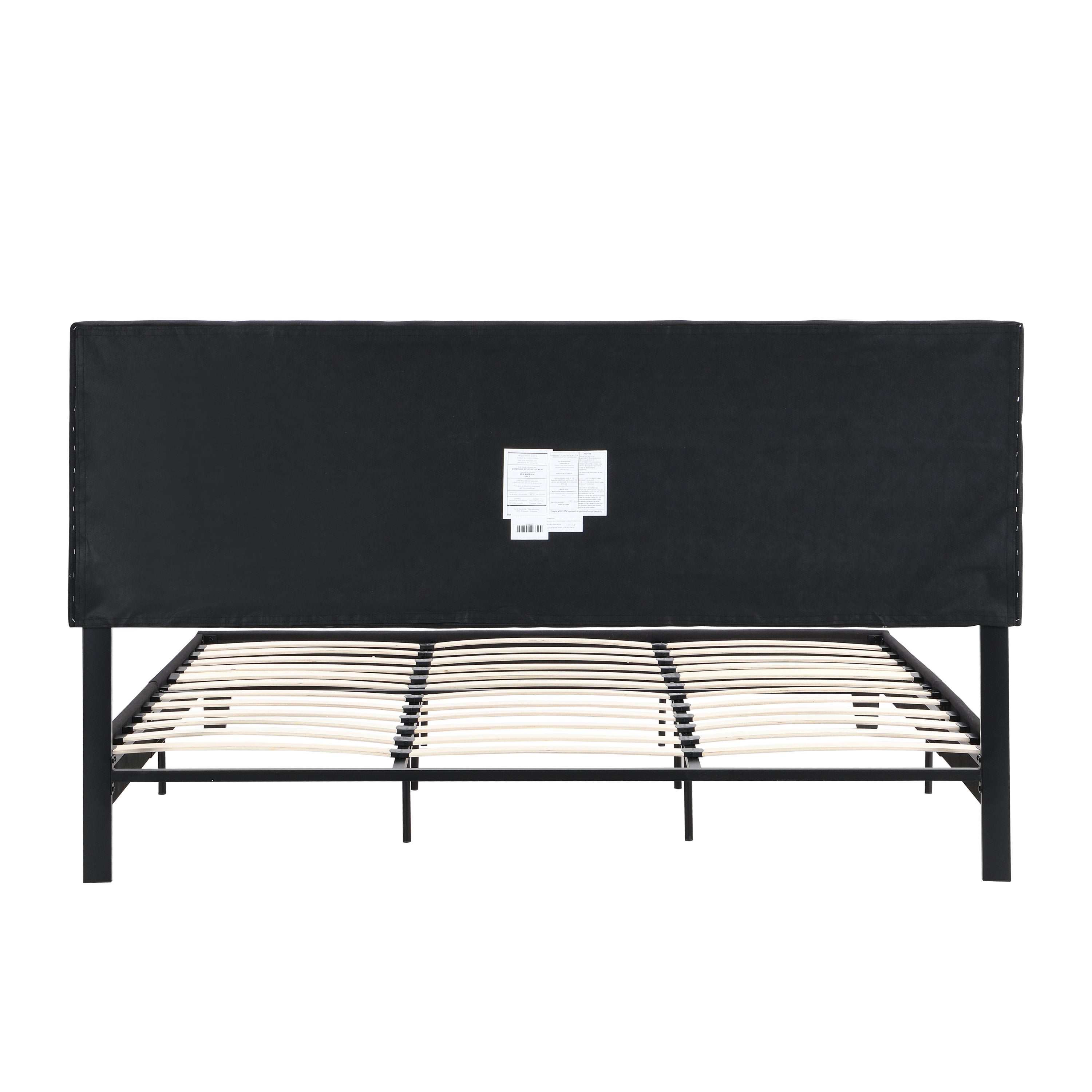 King Size Upholstered Platform Bed Frame with  Linen Fabric Headboard, No Box Spring Needed, Wood Slat Support, Easy Assembly, BLACK