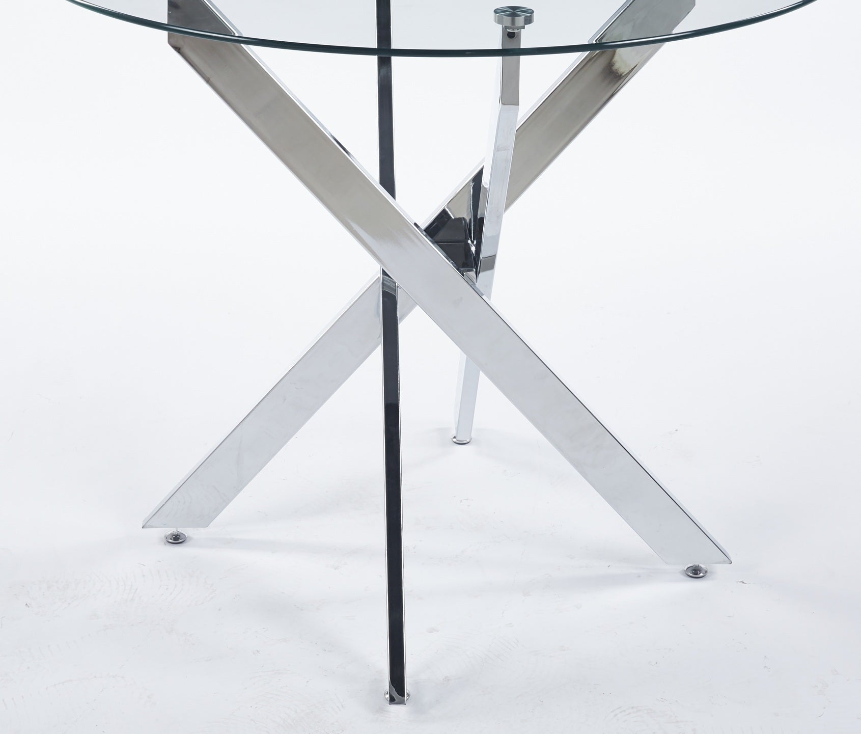 Dining Table with cross metal leg and tempered glass,Modern Space Saving Kitchen Table for Living Room,chrome legs