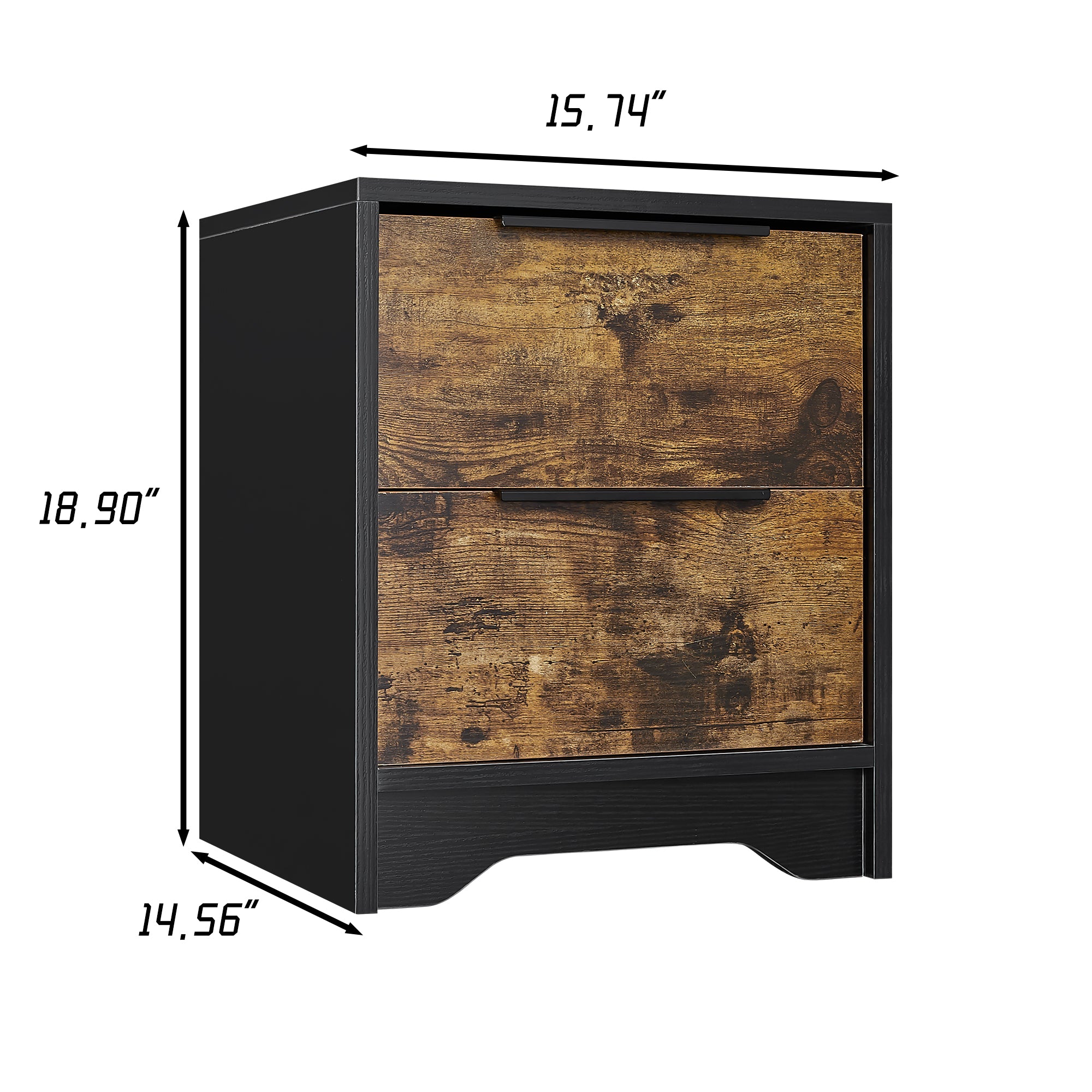 Black Wooden Nightstand with Two Drawers for Bedrooms and Other Places.