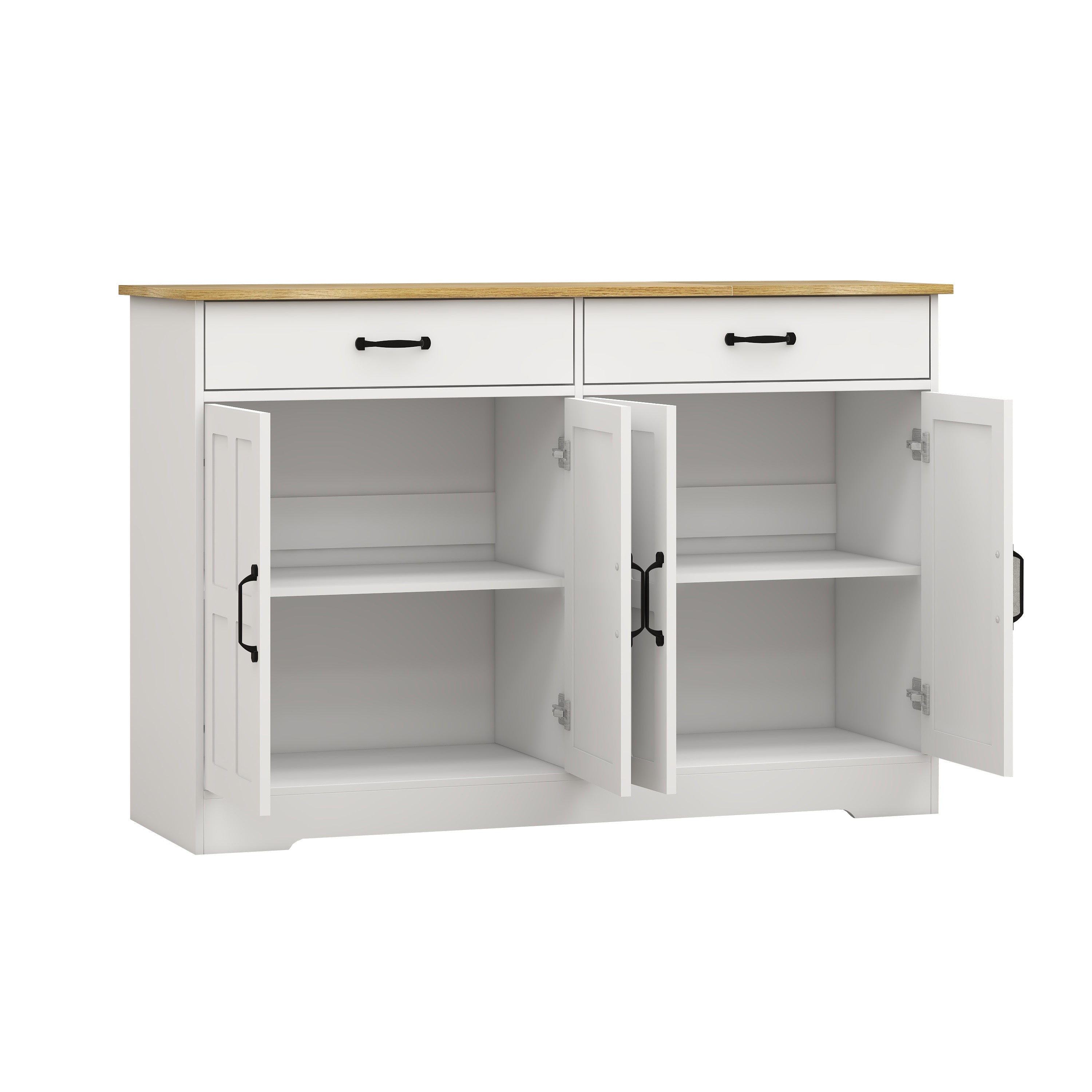 47.95" Farmhouse Buffet Cabinet Storage Sideboard with 2 Drawers and 4 Doors for Dining Living Room Kitchen Cupboard-White