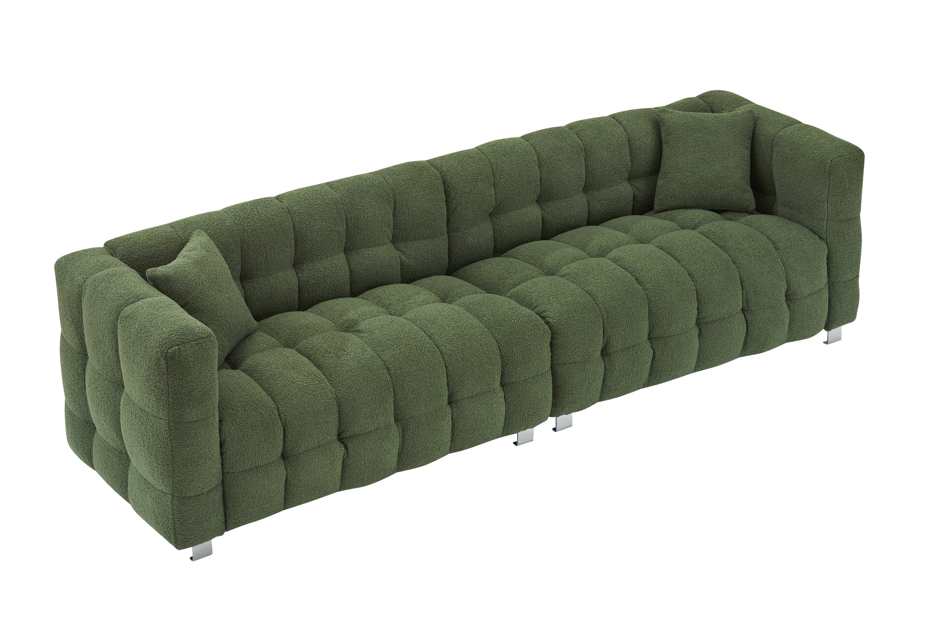 Luxurious 4-Seater Green Teddy Fleece Modular Pit Sofa with 2 Pillows for Living Room