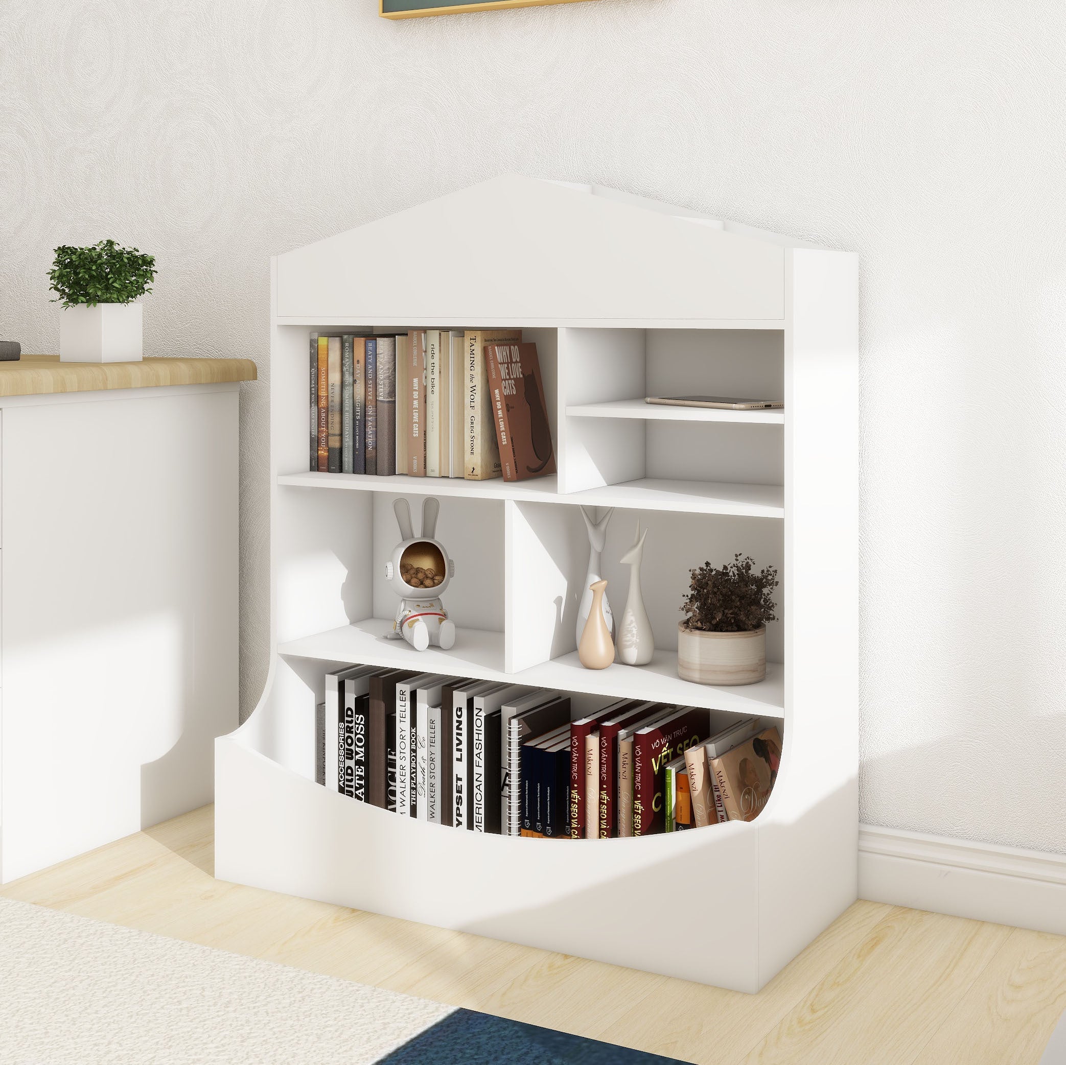 Multi-Functional 7 Shelf Bookcase, Storage Display, Rack, Organizer, White,14.37" D x 31.50" W x39.37" H