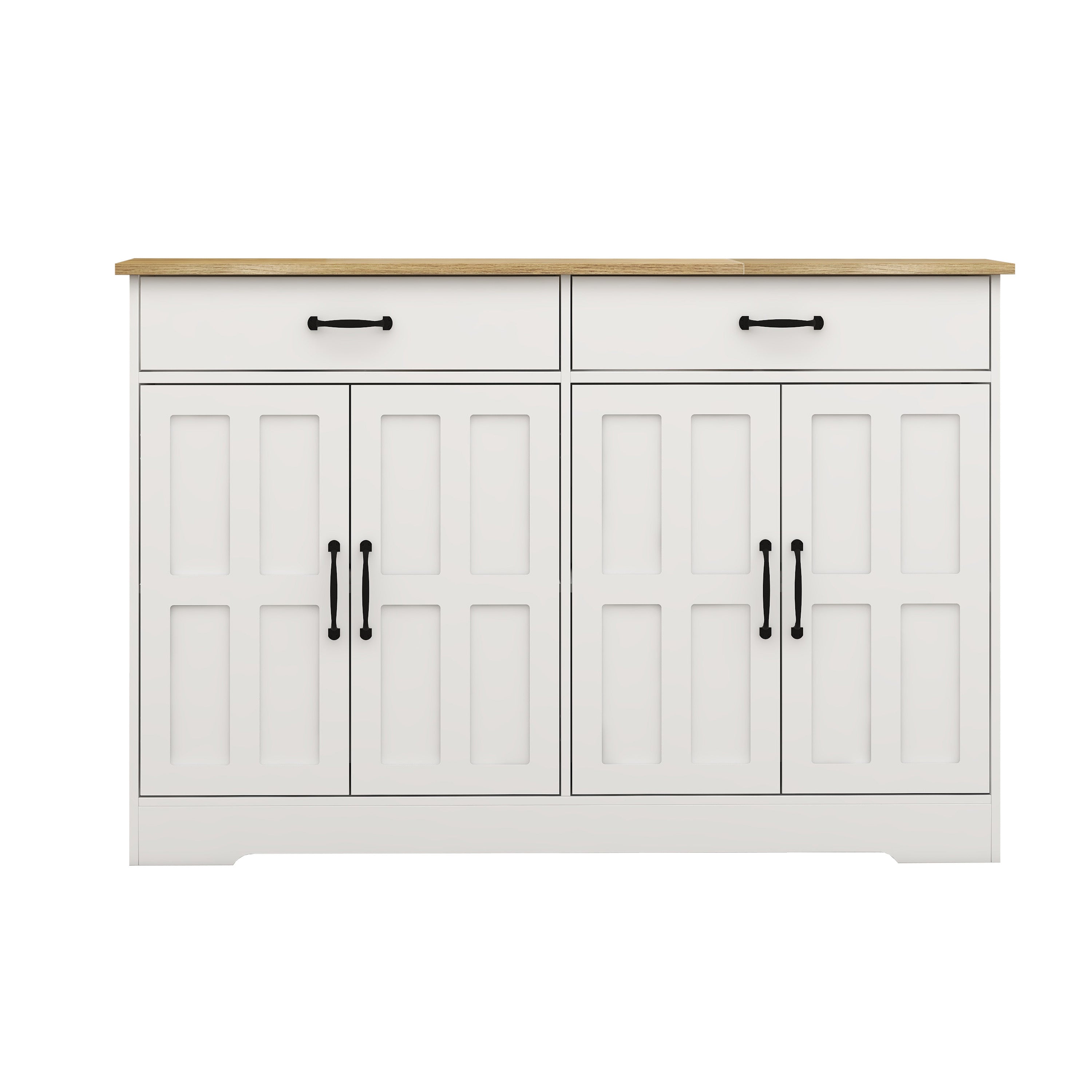 47.95" Farmhouse Buffet Cabinet Storage Sideboard with 2 Drawers and 4 Doors for Dining Living Room Kitchen Cupboard-White