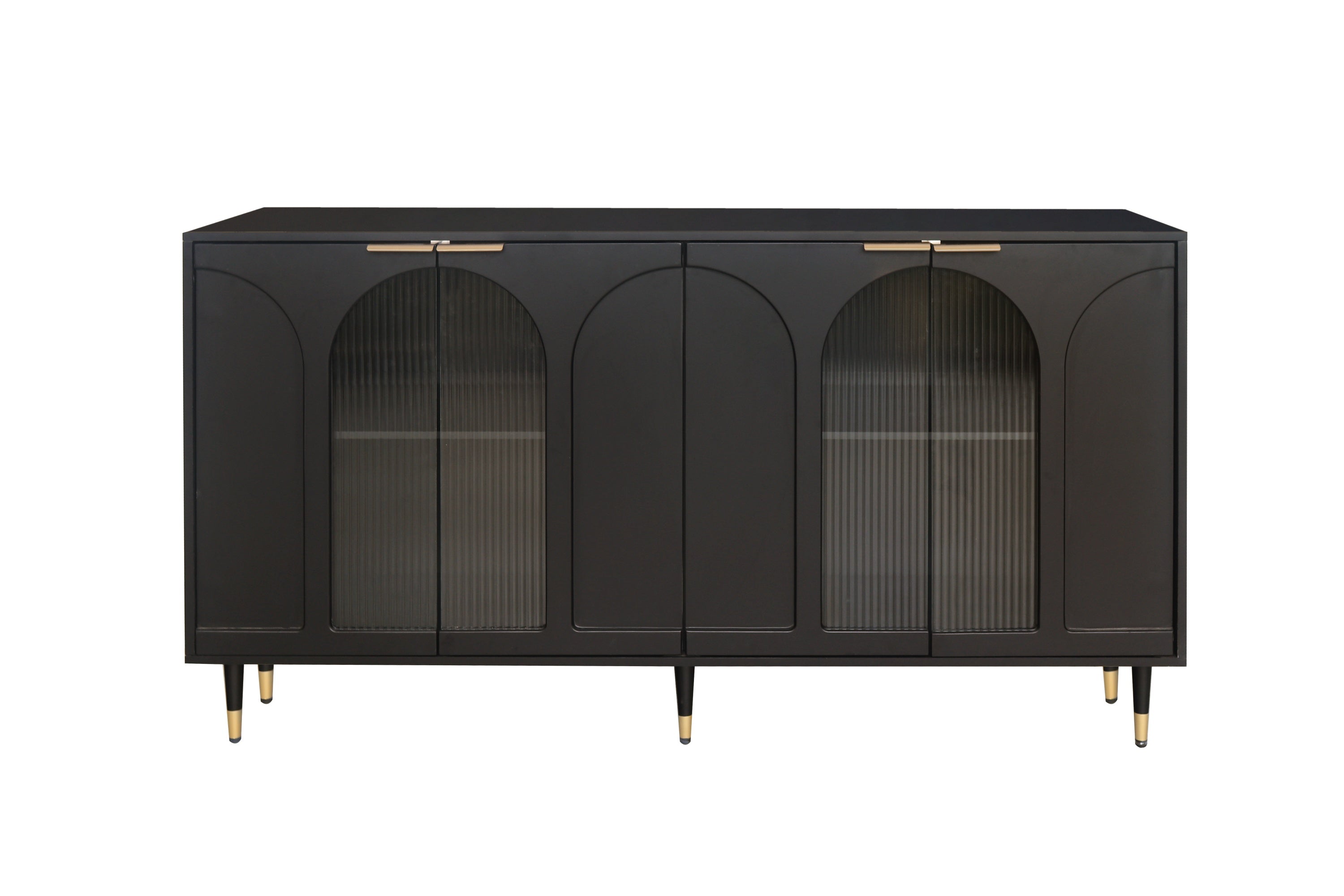 Accent Cabinet Black Lacquered Wooden Cabinet with 4 Glass Doors Sideboard Buffet Server Cabinet Storage Cabinet, for Living Room, Entryway, Hallway, Office, Kitchen and Dining Room