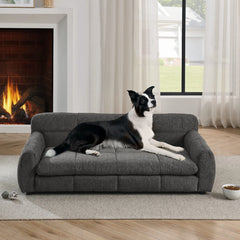Luxury Dog Sofa Bed for Large & Extra Large Dogs – Elevated Pet Couch with Soft Linen Fabric, Modern Orthopedic Dog Bed, Dark Grey