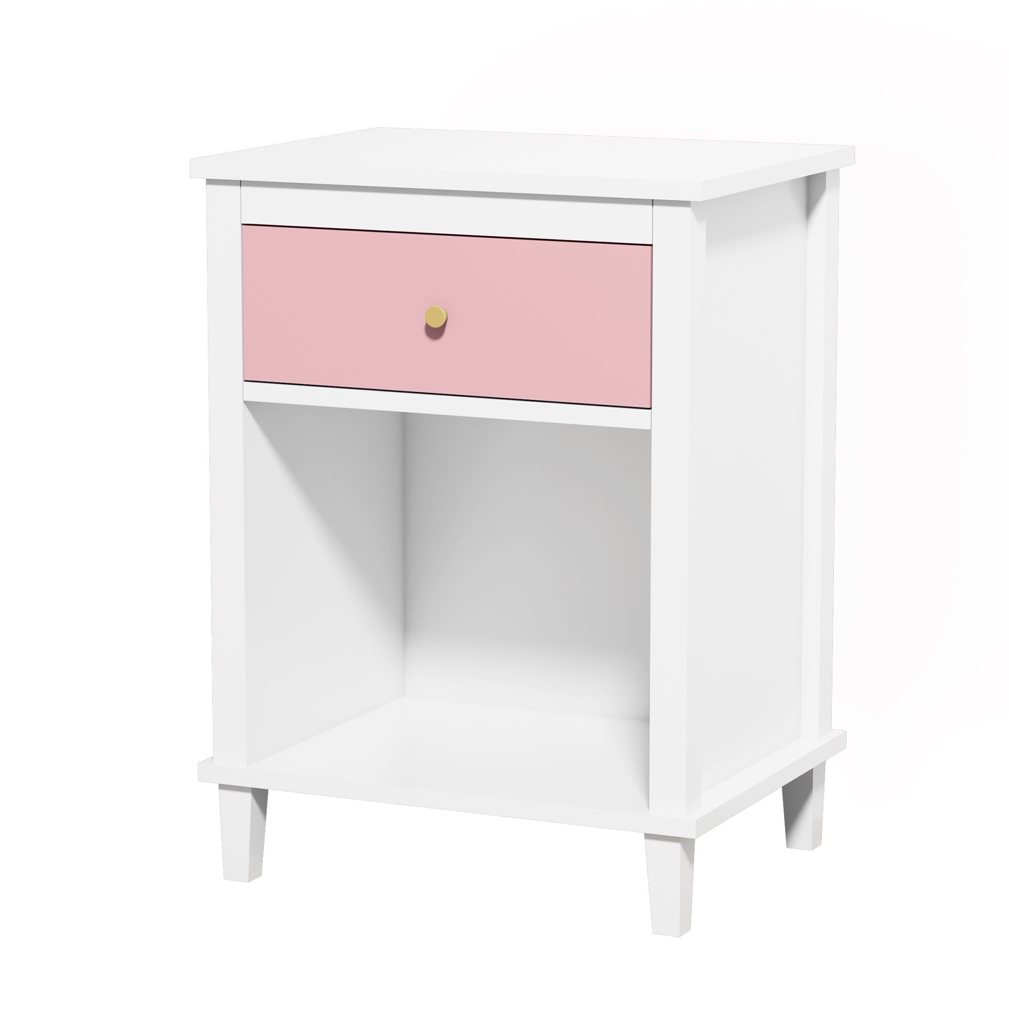 26.77''H Wooden Nightstand with One Drawer One Shelf for Kids, Adults, Pink