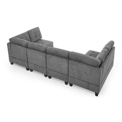 U shape Modular Sectional Sofa,DIY Combination,includes Four Single Chair and Two Corner,Grey Chenille