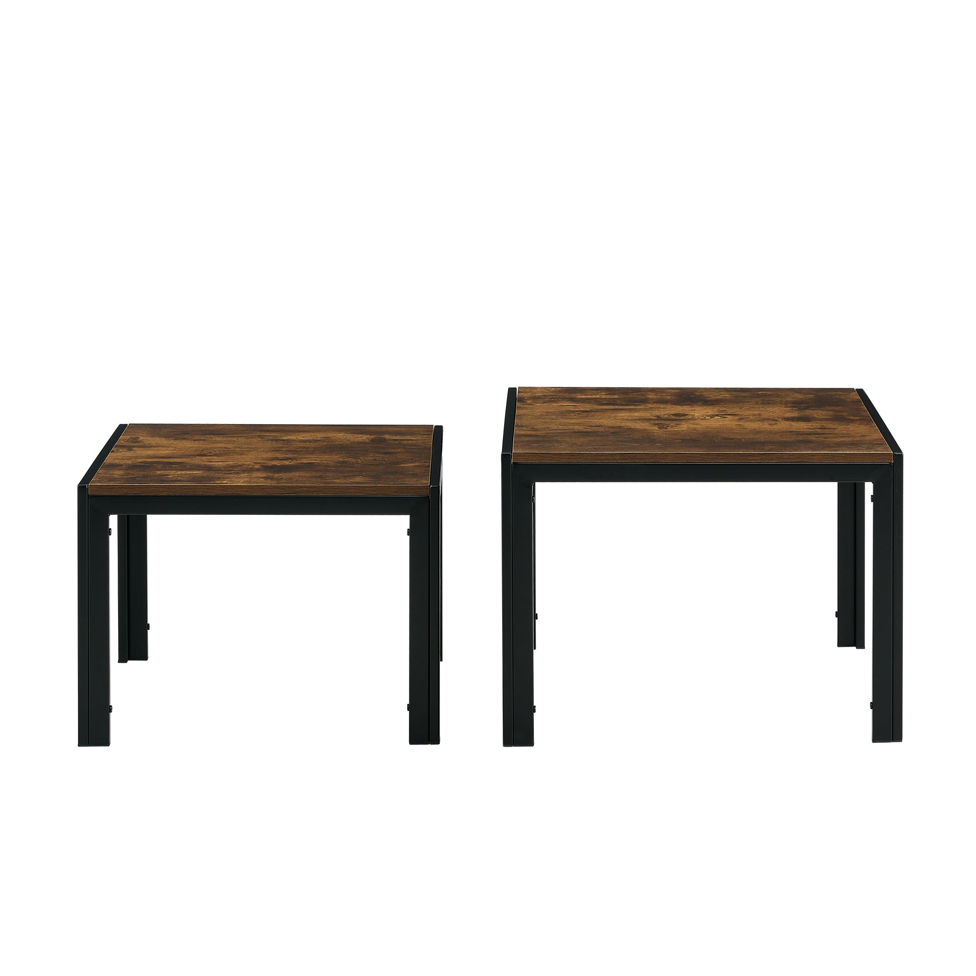 Nesting Coffee Table Set of 2, Square Modern Stacking Table with Wood Finish for Living Room,Rustic Brown