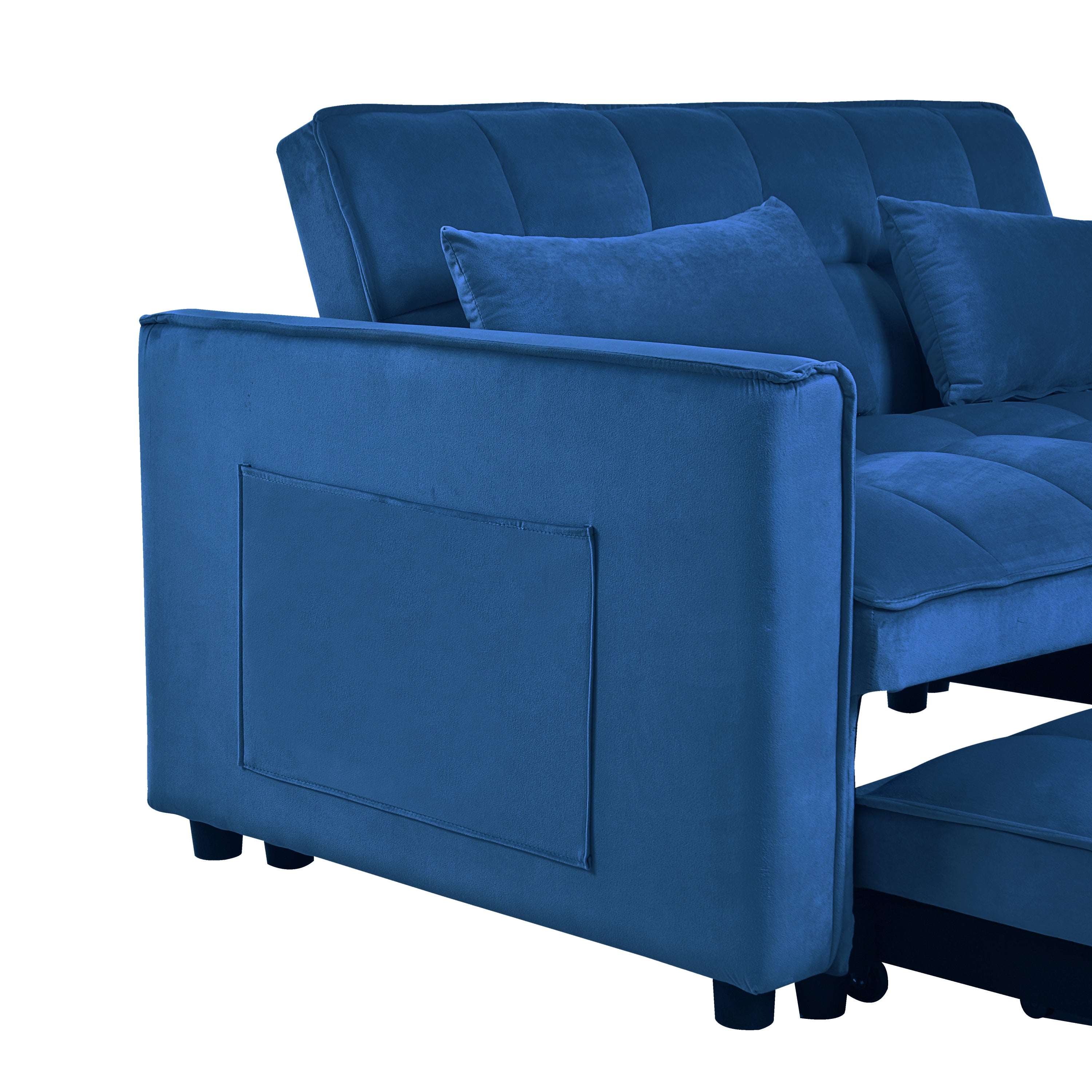 3-in-1 Sleeper Sofa Bed with Velvet, Pillows & Storage – Blue