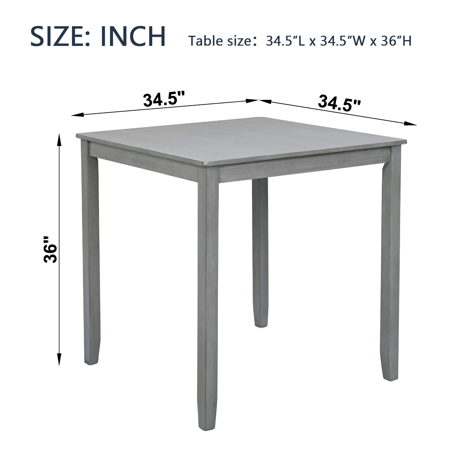 Wooden Dining Square Table, Kitchen Table for Small Space, 4 Person Counter Height Table, Gray,
ONLY THE TABLE