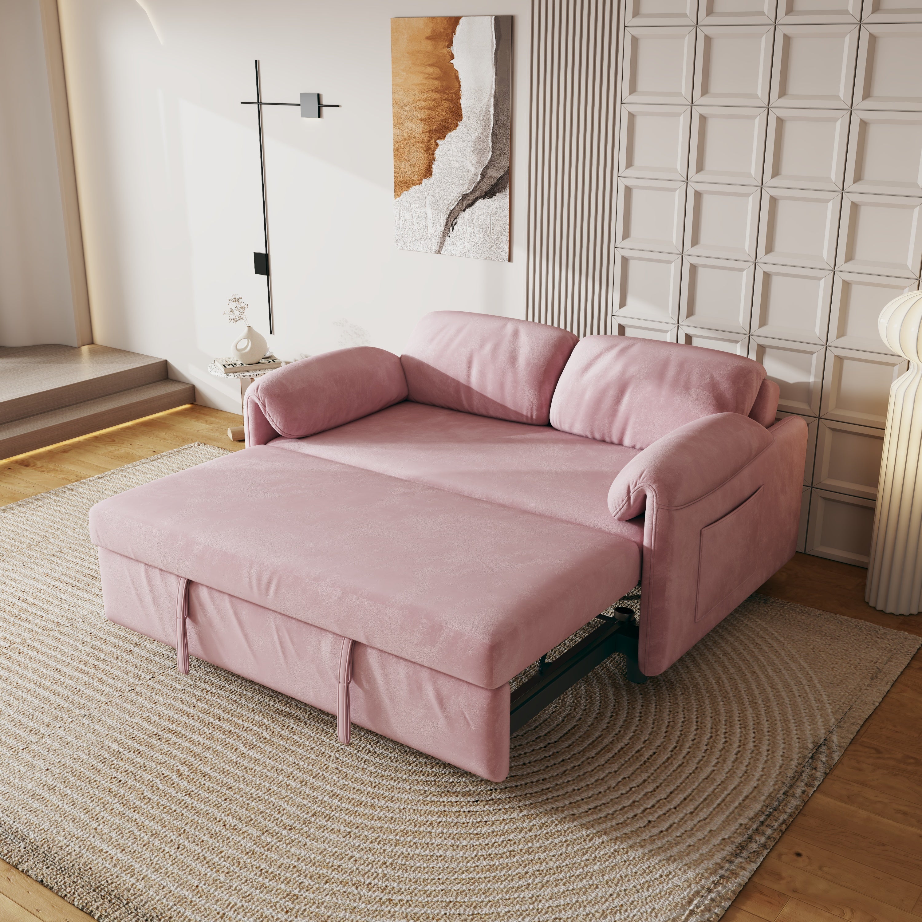 54" Pink Velvet  Sofa Bed for Multi-purpose - Perfect Pull-Out Sofa Design for Living Spaces