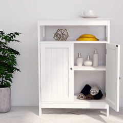 Modern White Bathroom Standing Storage Cabinet With Double Doors for Storage