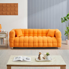 80" Orange Teddy Fleece Modular Pit Sofa with 2 Pillows for Living Room Luxurious 3-Seater Design