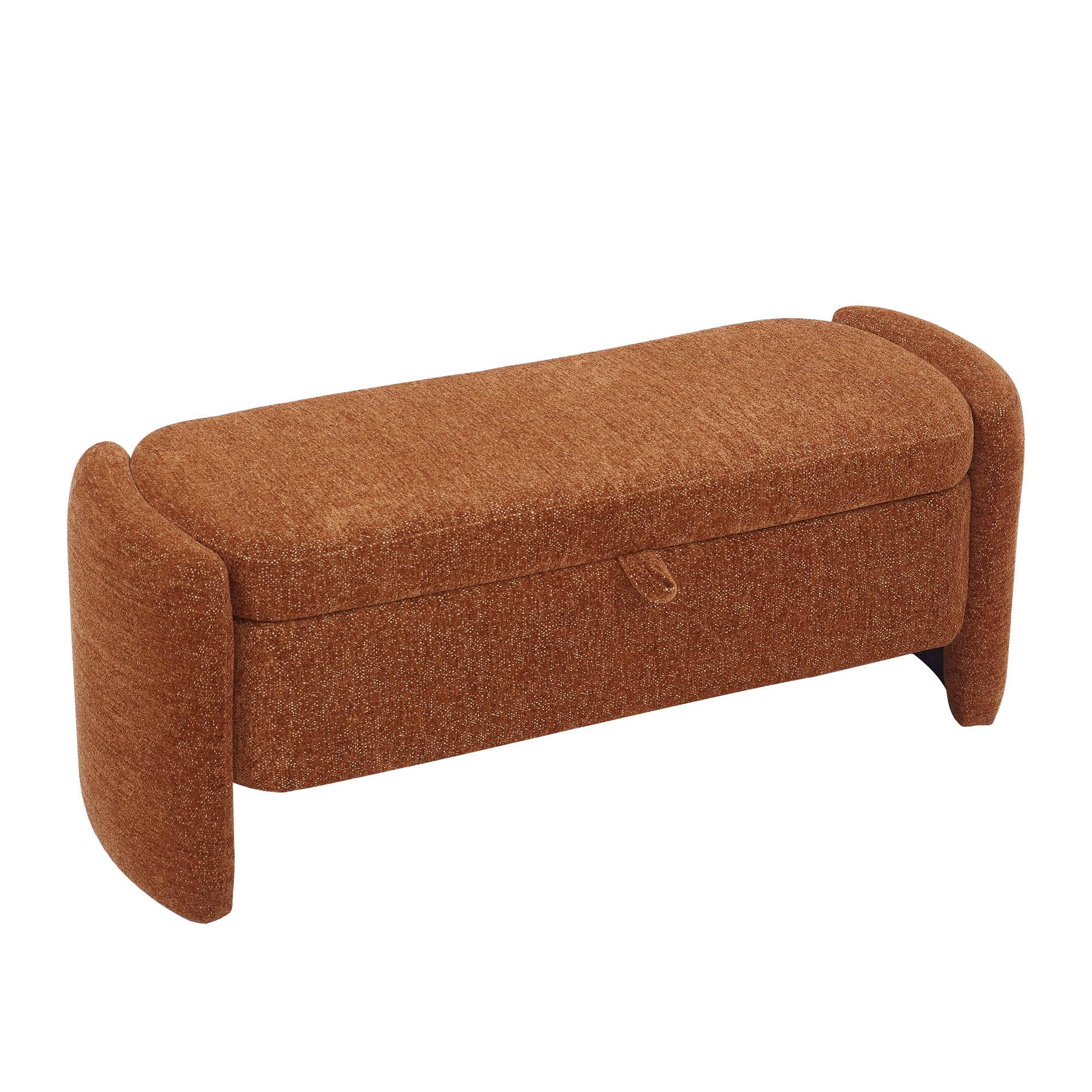 Oval Chenille Storage Ottoman Bench with Large Storage Space for Bedroom, Brown