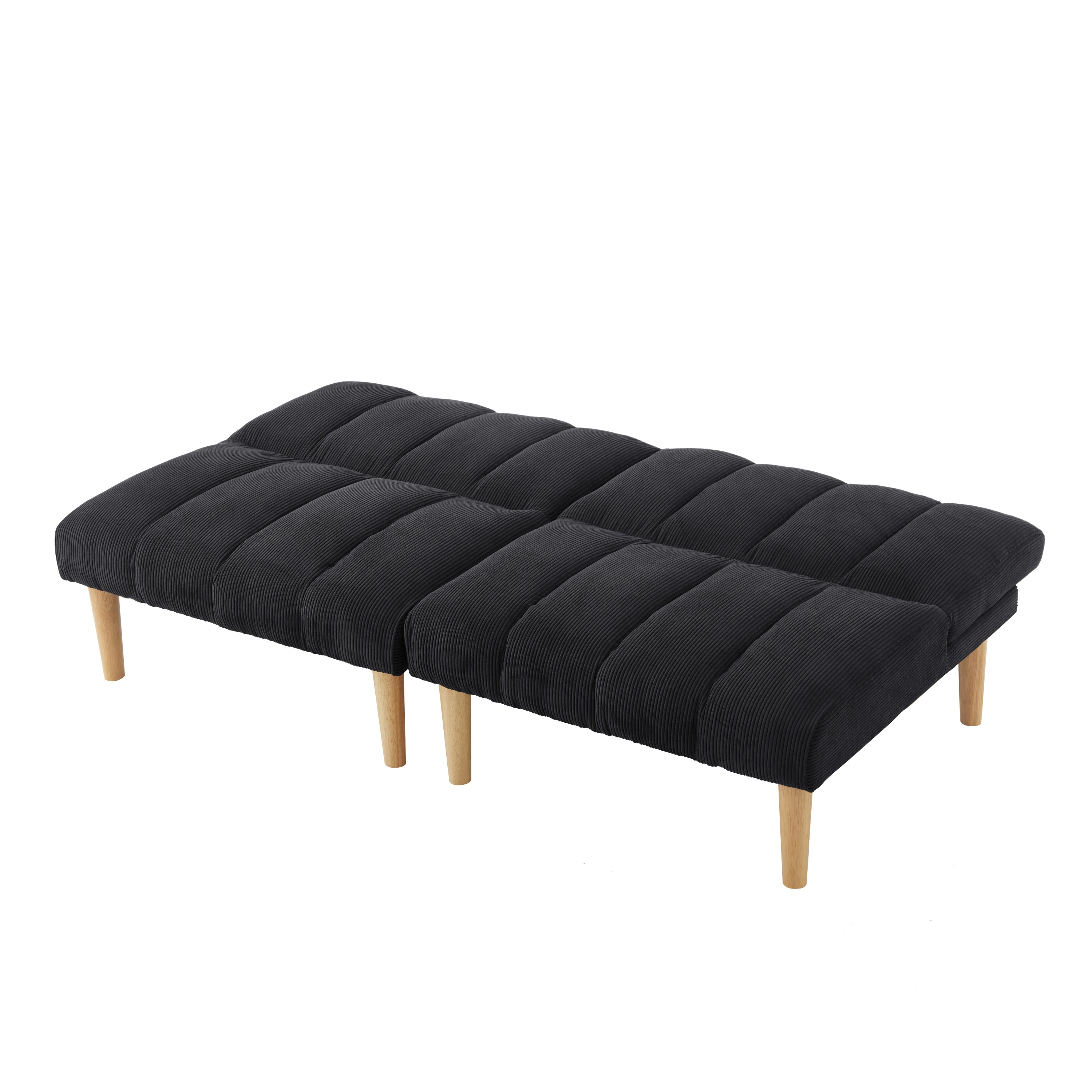 Corduroy fabric, wooden legs convertible sofa bed (Color:Black)