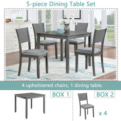 5 Piece Modern Dining Set, Square Wooden Dining Table with 4 Upholstered Chairs for Kitchen, Dining Room, Gray