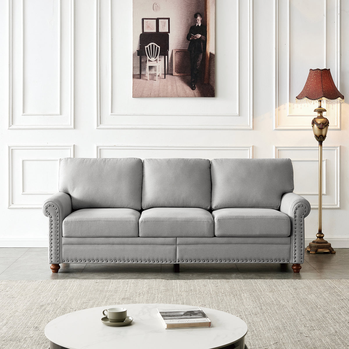 Linen Fabric Upholstery with Storage Sofa (Grey)