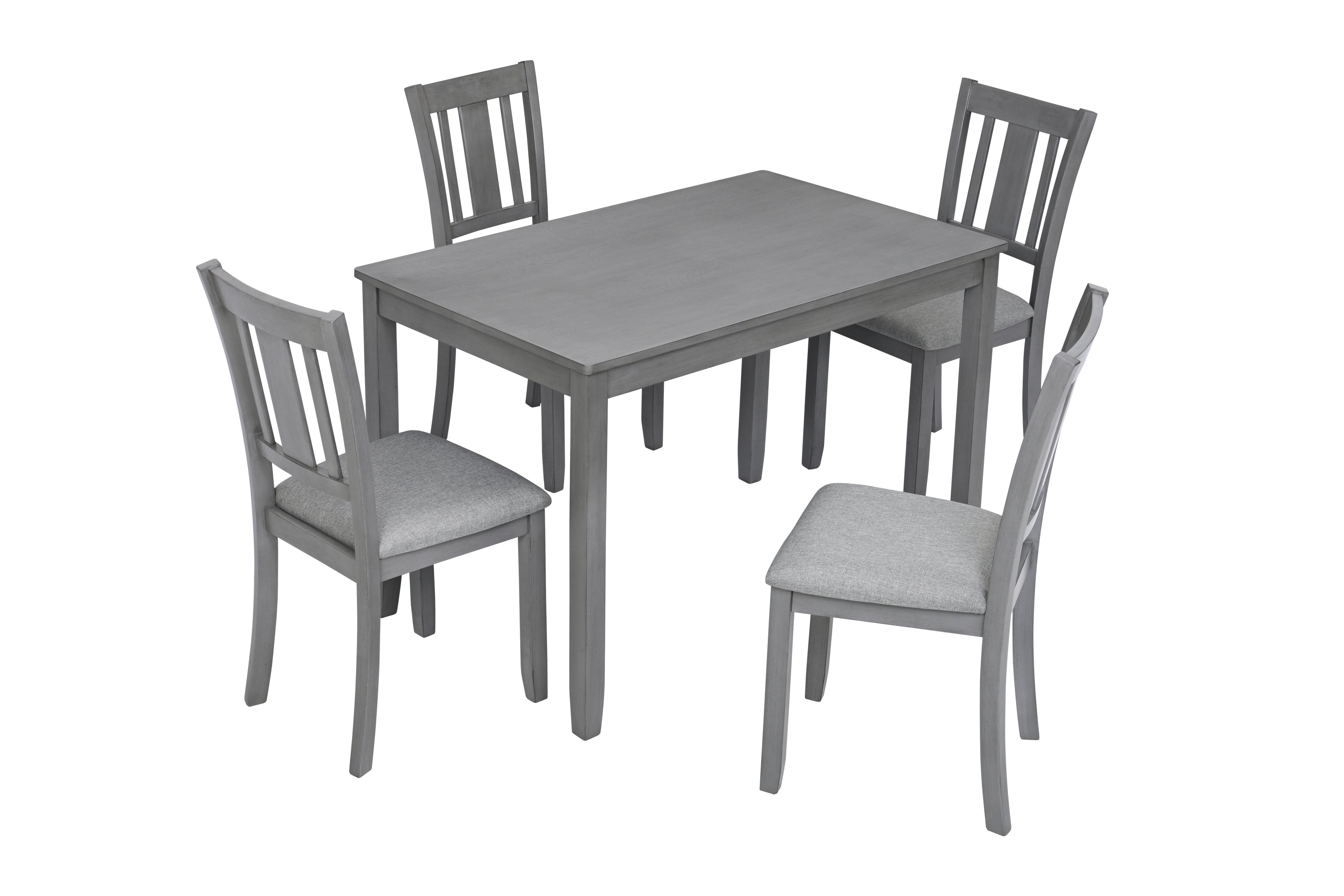 5 Piece Modern Dining Set, Rectangular Wooden Dining Table with 4 Upholstered Chairs for Kitchen, Dining Room, Gray