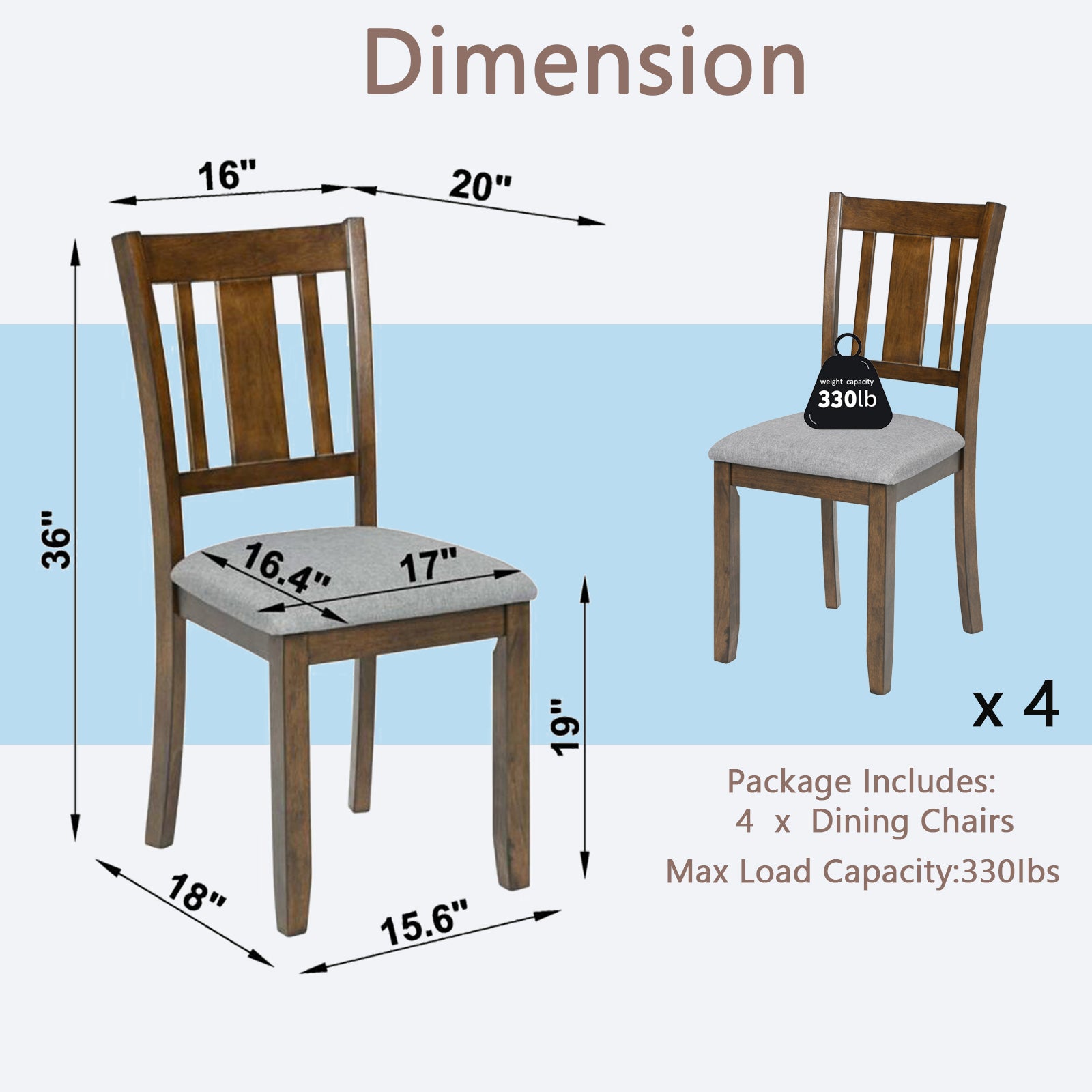 Wooden Dining Chairs Set of 4, Kitchen Chair with Padded Seat, Upholstered Side Chair for Dining Room, Living Room,  Walnut