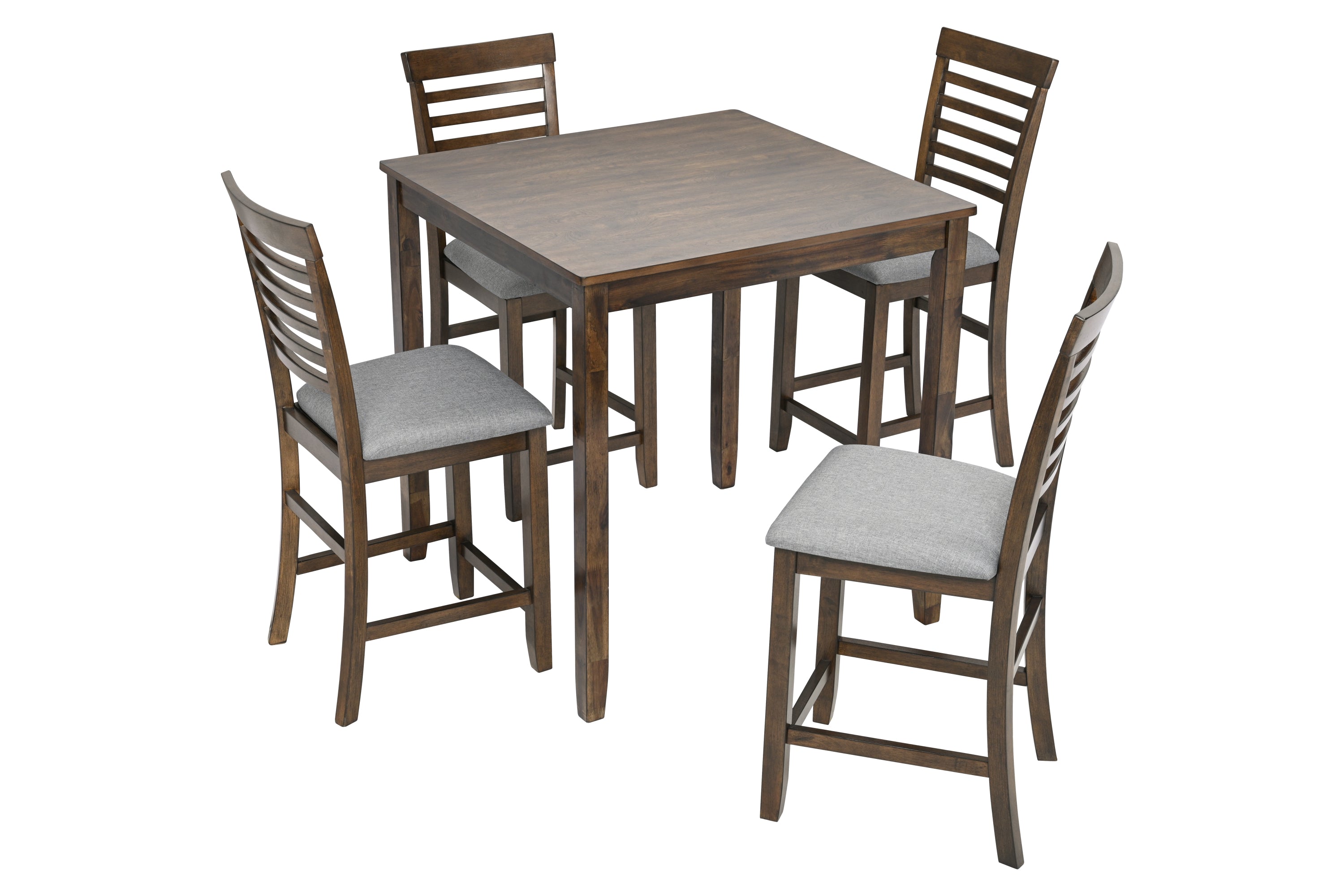 5 Piece Dining Table Set, Wooden Dining Square Table Set for 4, Counter Height Kitchen Table Set with Square Table and 4 Upholstered Chairs for Small Space, Walnut