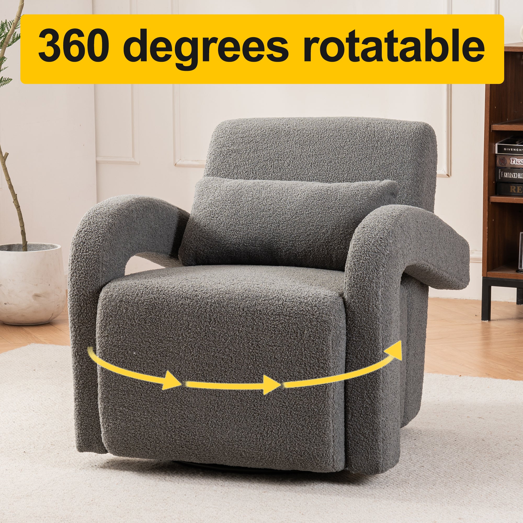 Cozy Dark Grey Teddy Fabric Armchair - Modern Sturdy Lounge Chair with Curved Arms and Thick Cushioning for Plush Comfort