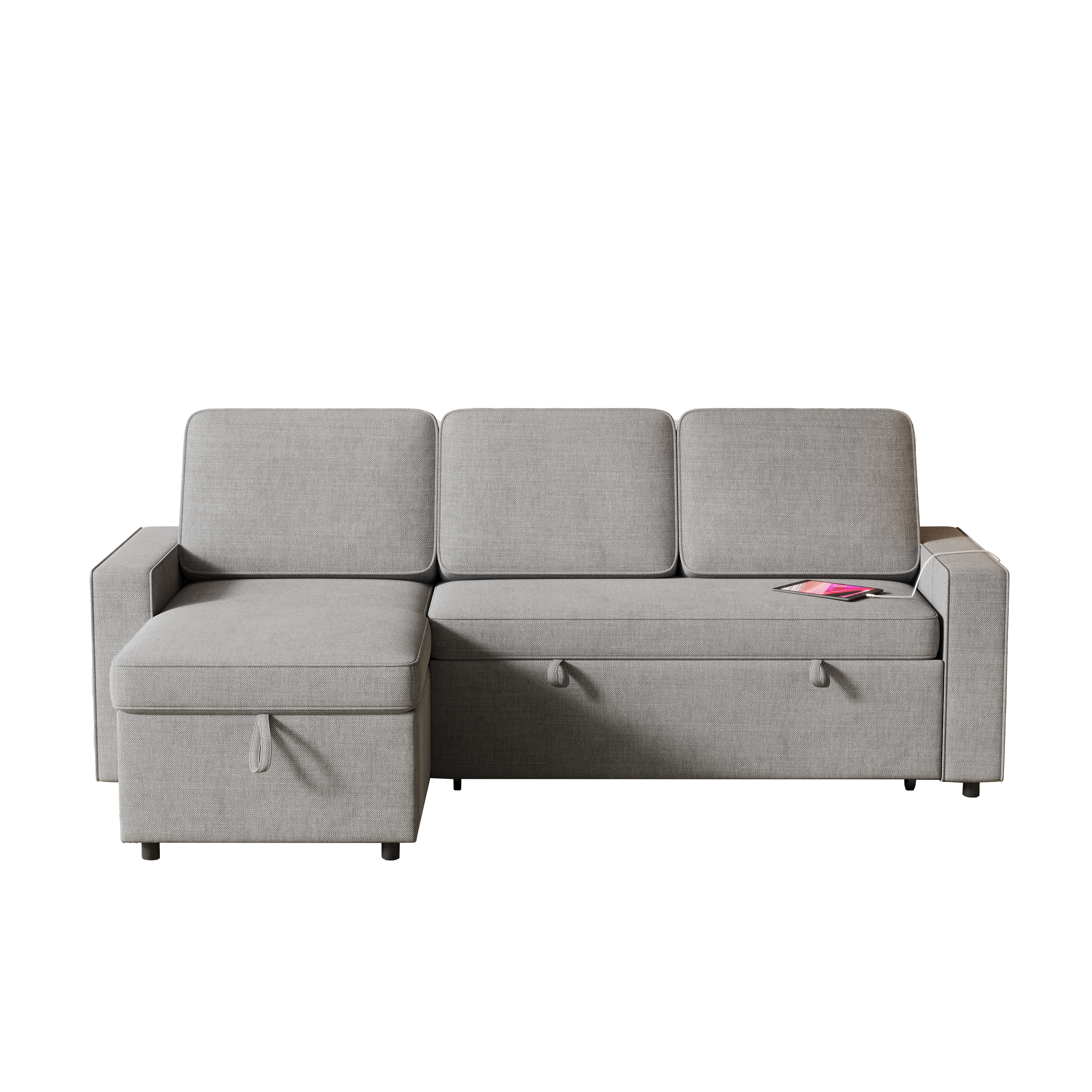 85.8" Pull Out Sleeper Sofa L-Shaped Couch Convertible Sofa Bed with Storage Chaise And Storage Racks,With USB Port And T-pyce Port