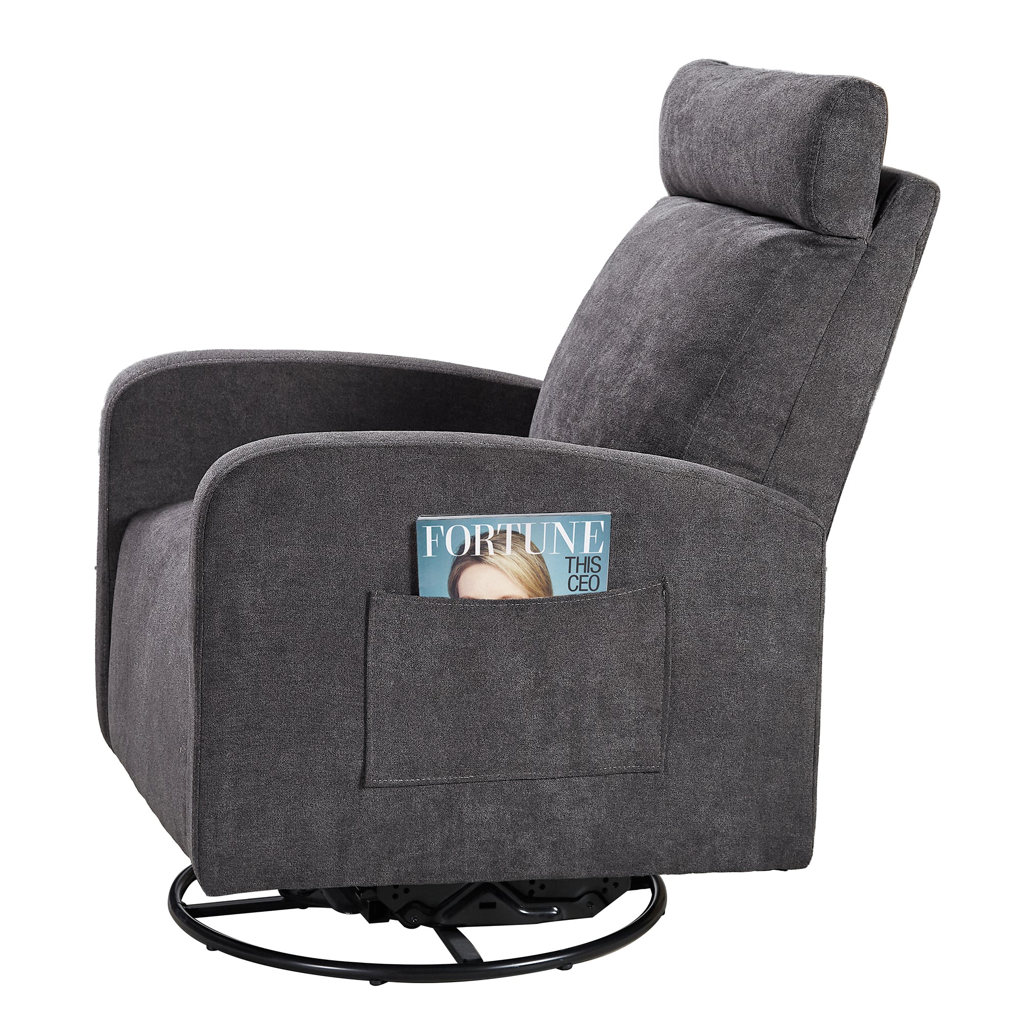 Swivel Upholstered Manual Recliner Chair, 360° Nursery Glider Rocker for Living Room, Dark Gray