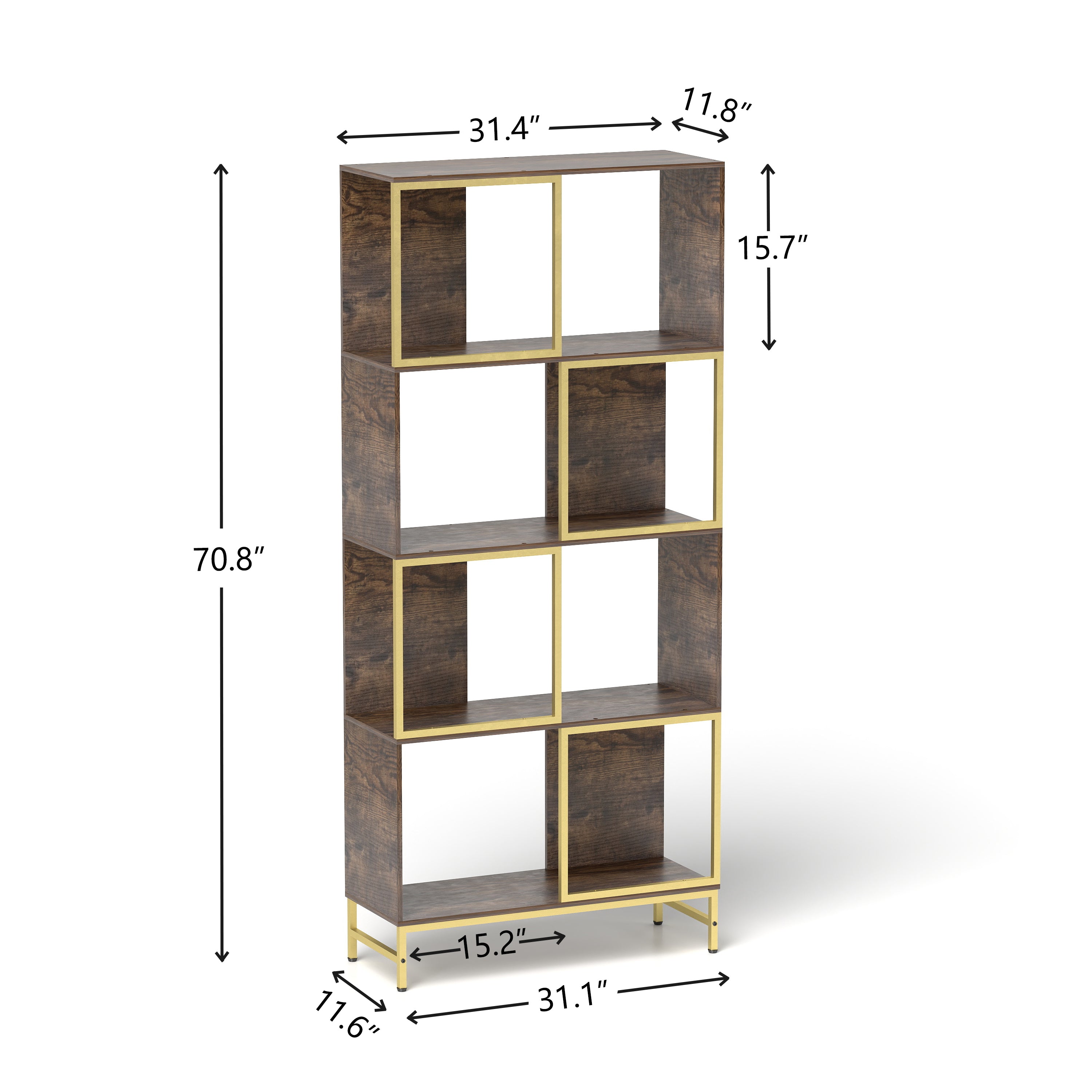 4-Tier Industrial Bookshelf, Asymmetrical Display Shelf