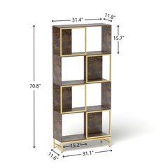 4-Tier Industrial Bookshelf, Asymmetrical Display Shelf