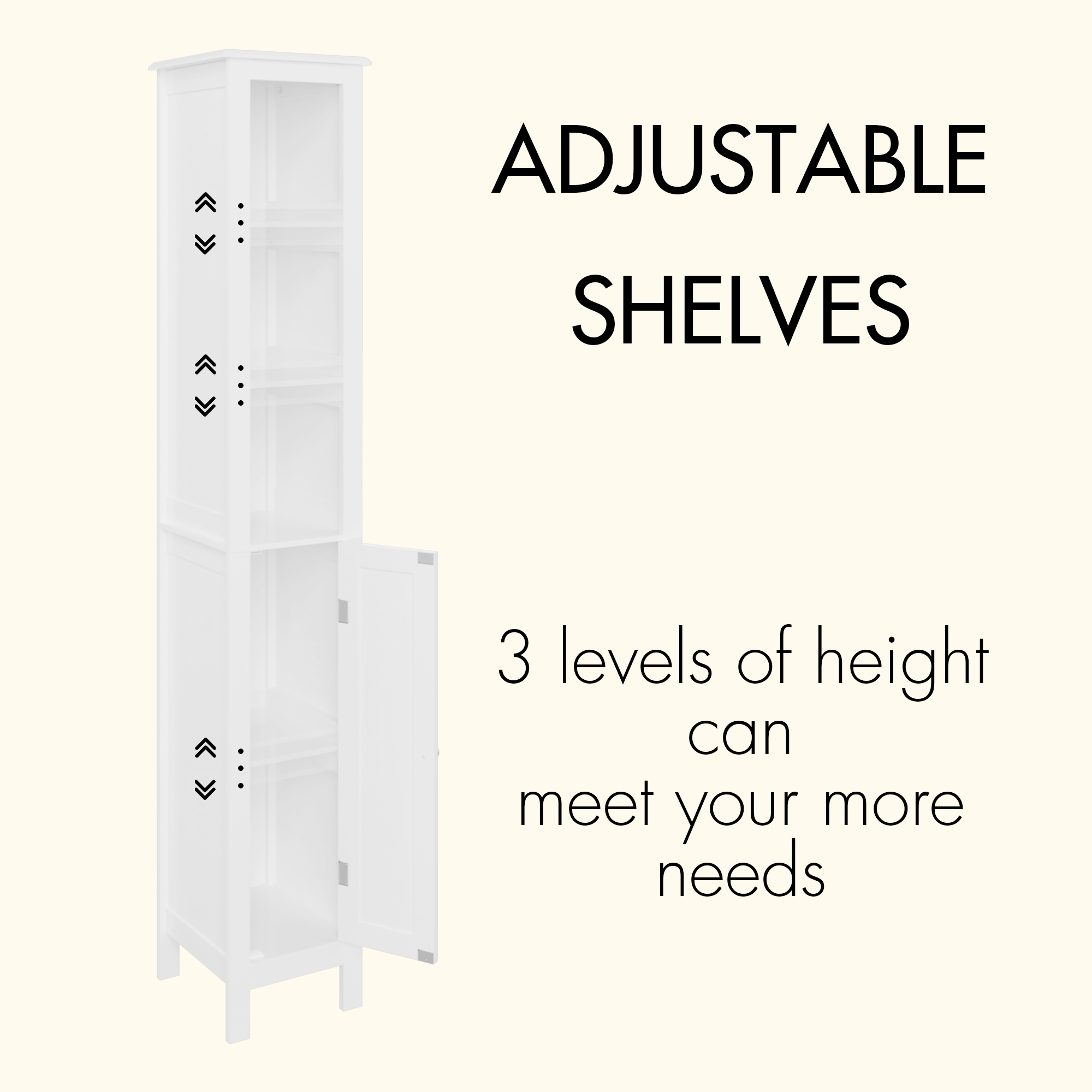 66.92" Tall Bathroom Storage Cabinet with Adjustable Shelves,Slim 1 Doors Freestanding Cabinet with Anti-Tip, Open compartments, for Home, Small Spaces, Bathroom,Kitchen, Living Room, White