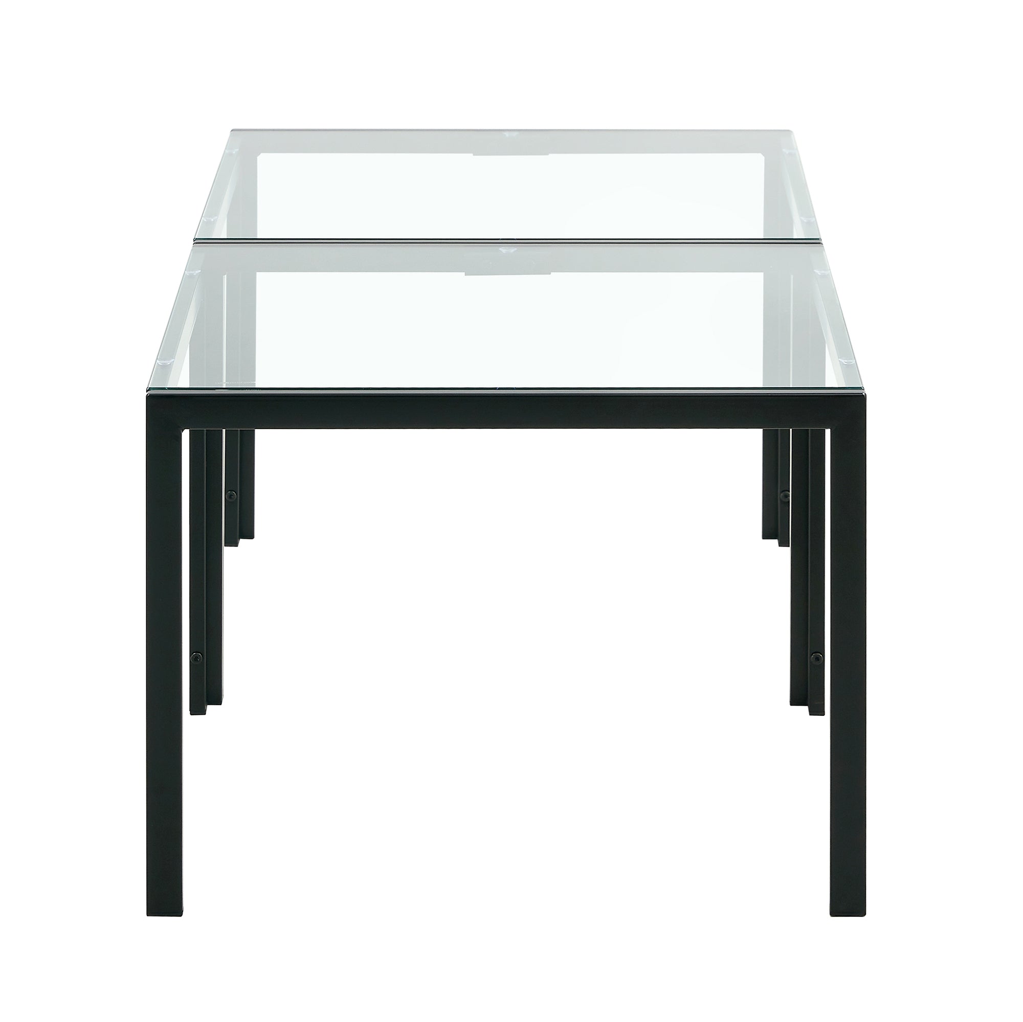 Coffee Table Set of 2, Square Modern Table with Tempered Glass Finish for Living Room,Transparent