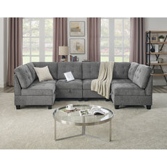 U shape Modular Sectional Sofa,DIY Combination,includes Four Single Chair and Two Corner,Grey Chenille