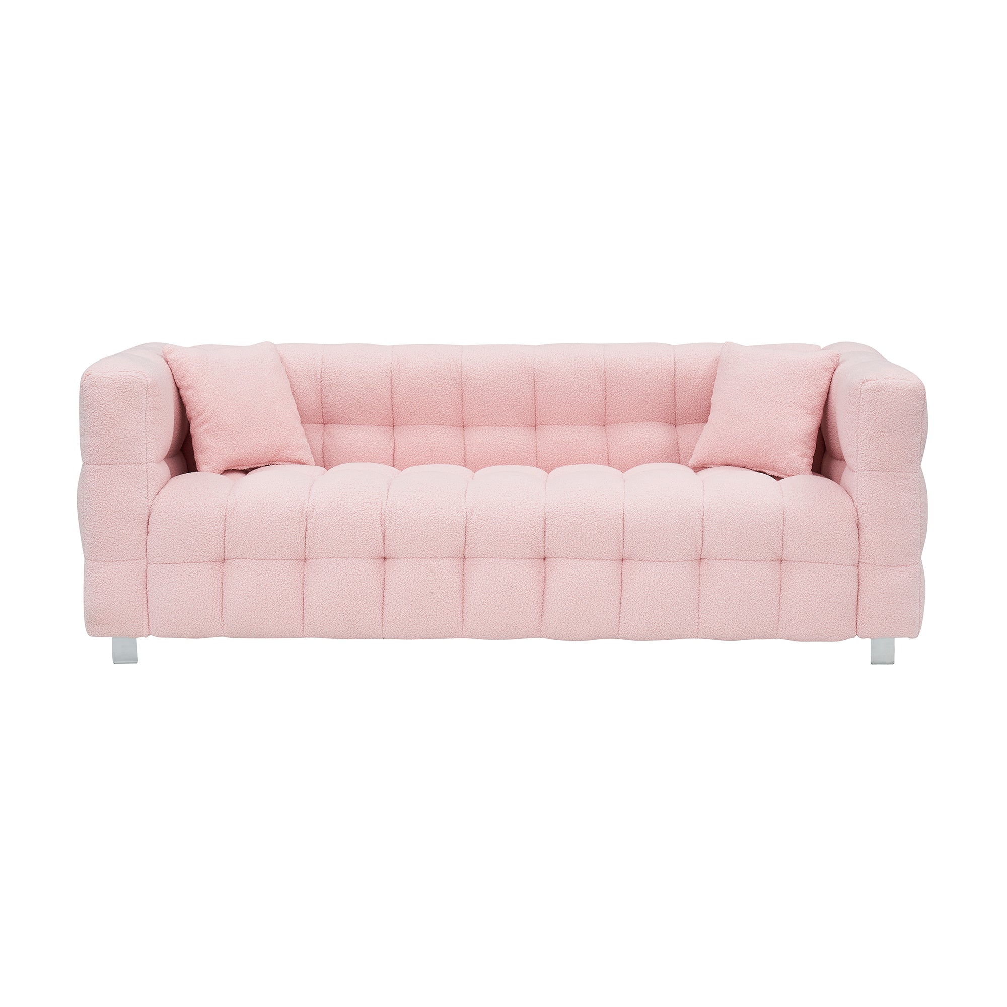 3-Seater Pink Modular Pit Sofa in Teddy Fleece with 2 Pillows for Living Room