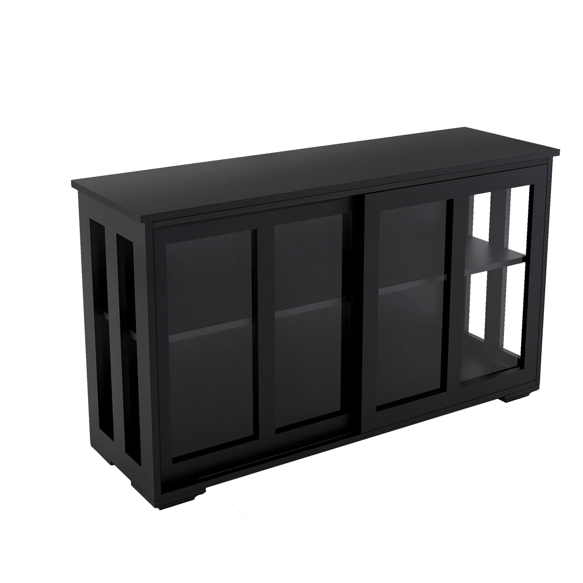 Modern Black MDF Sideboard with Slide Glass Doors for Storage - Ideal Design for Dining Room